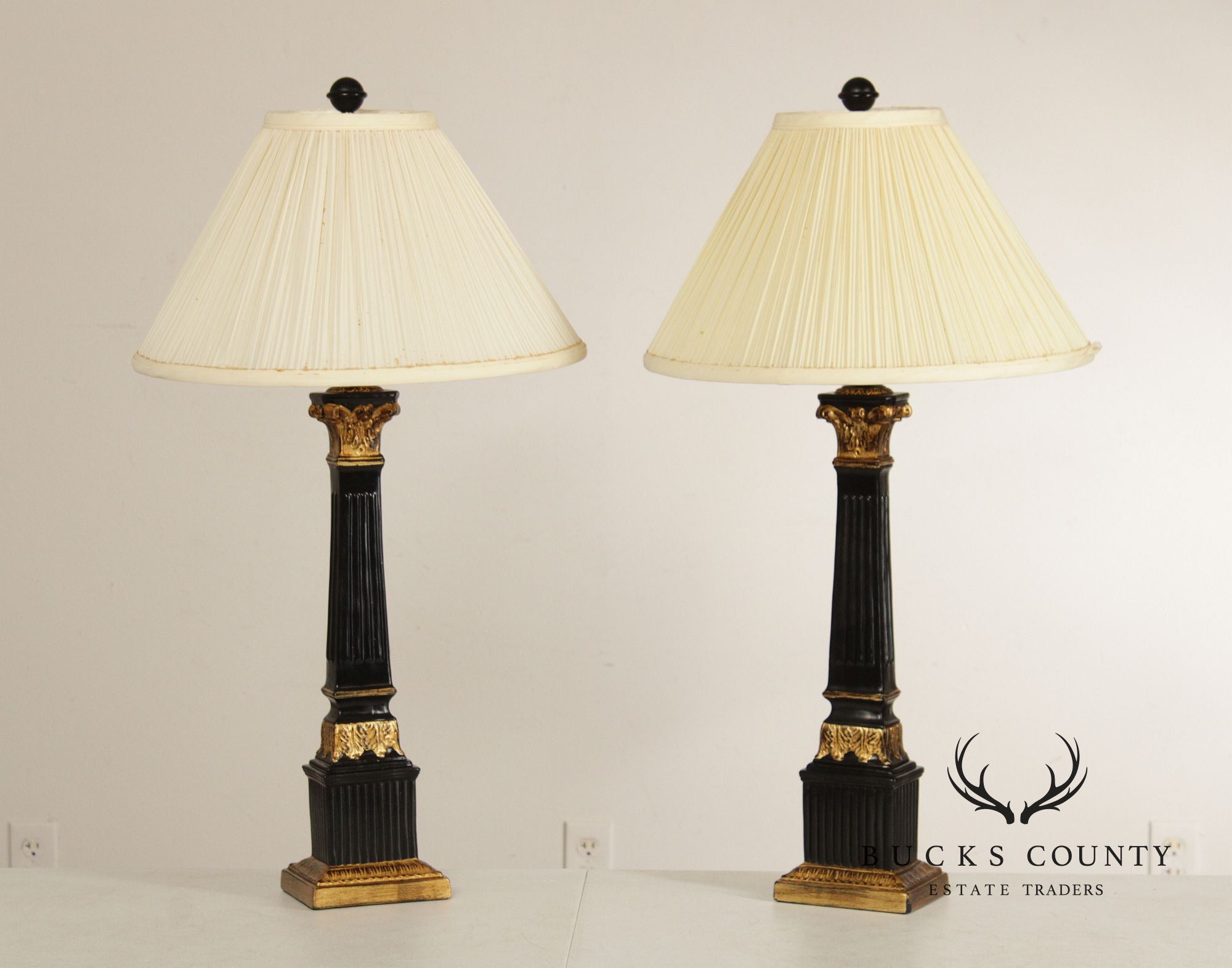 Sarreid Italian Neoclassical Style Pair of Columnar Table Lamps