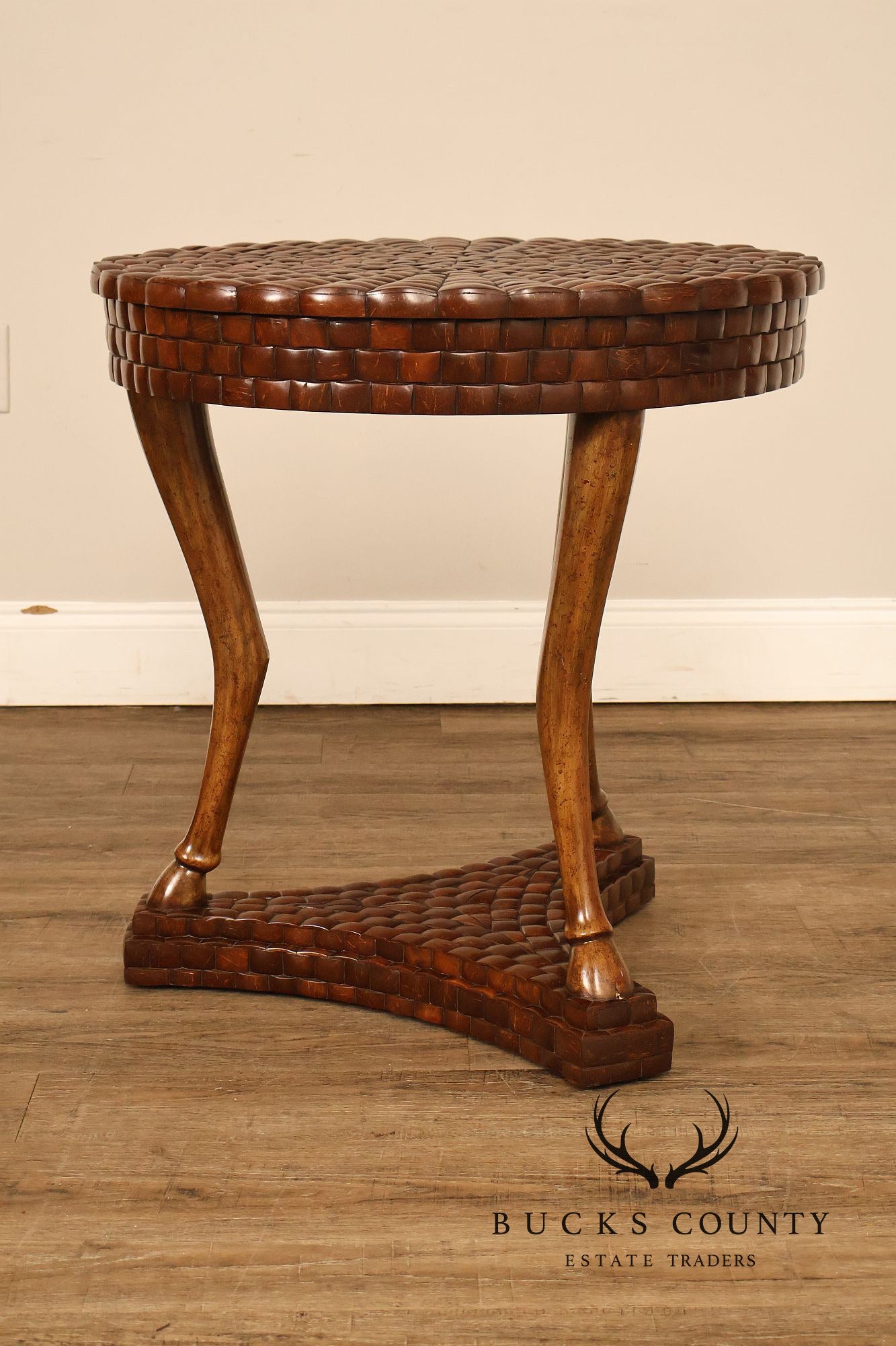 Maitland-Smith Pair Of Woven Top Round End Tables