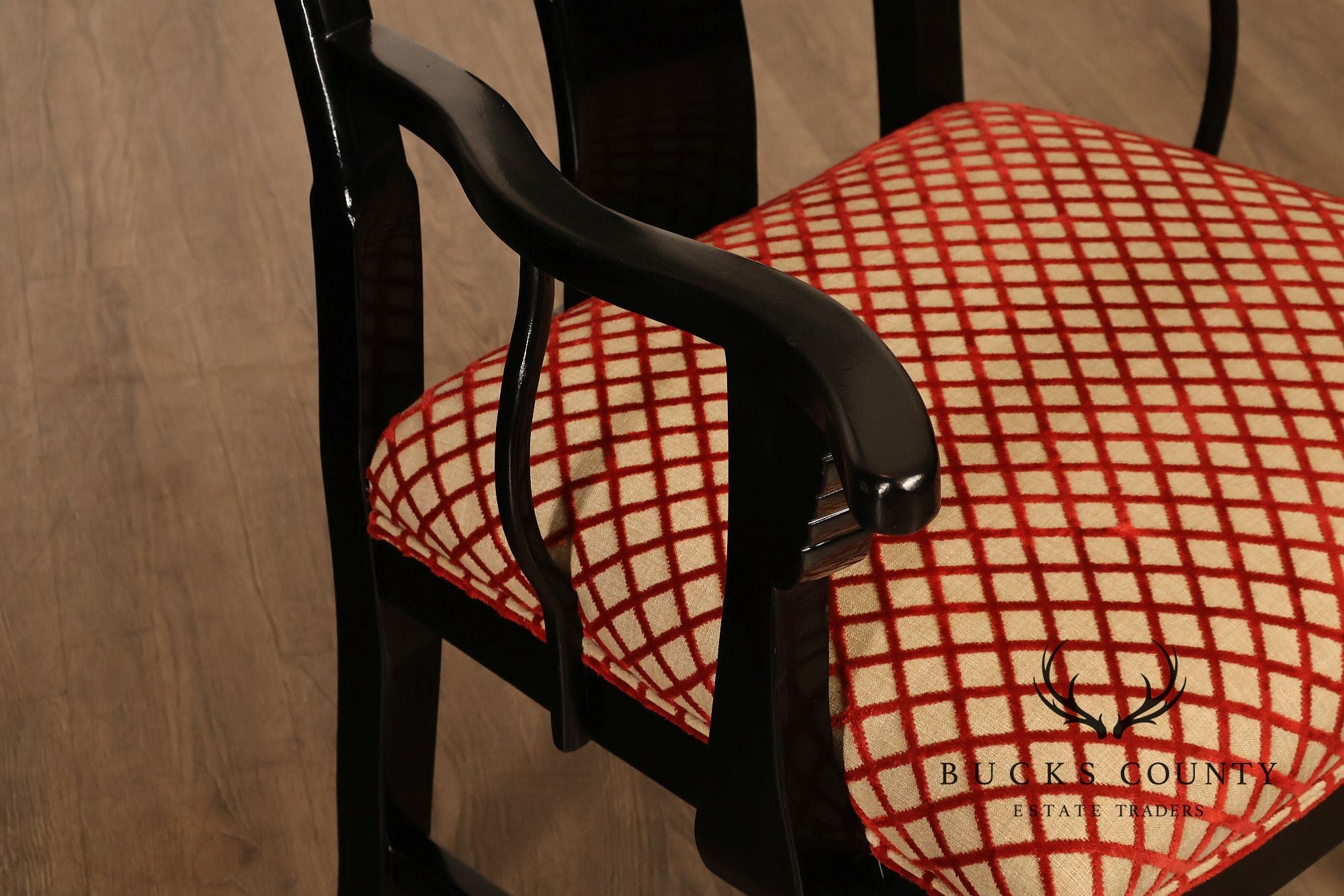 12 Custom Black Lacquered Asian Inspired Dining Chairs