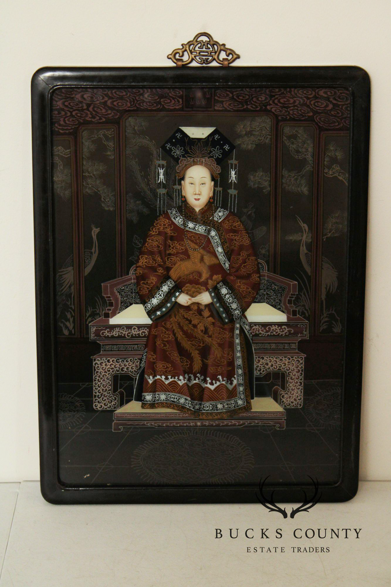 Chinese Pair of Reverse-Painted Glass Ancestral Portraits