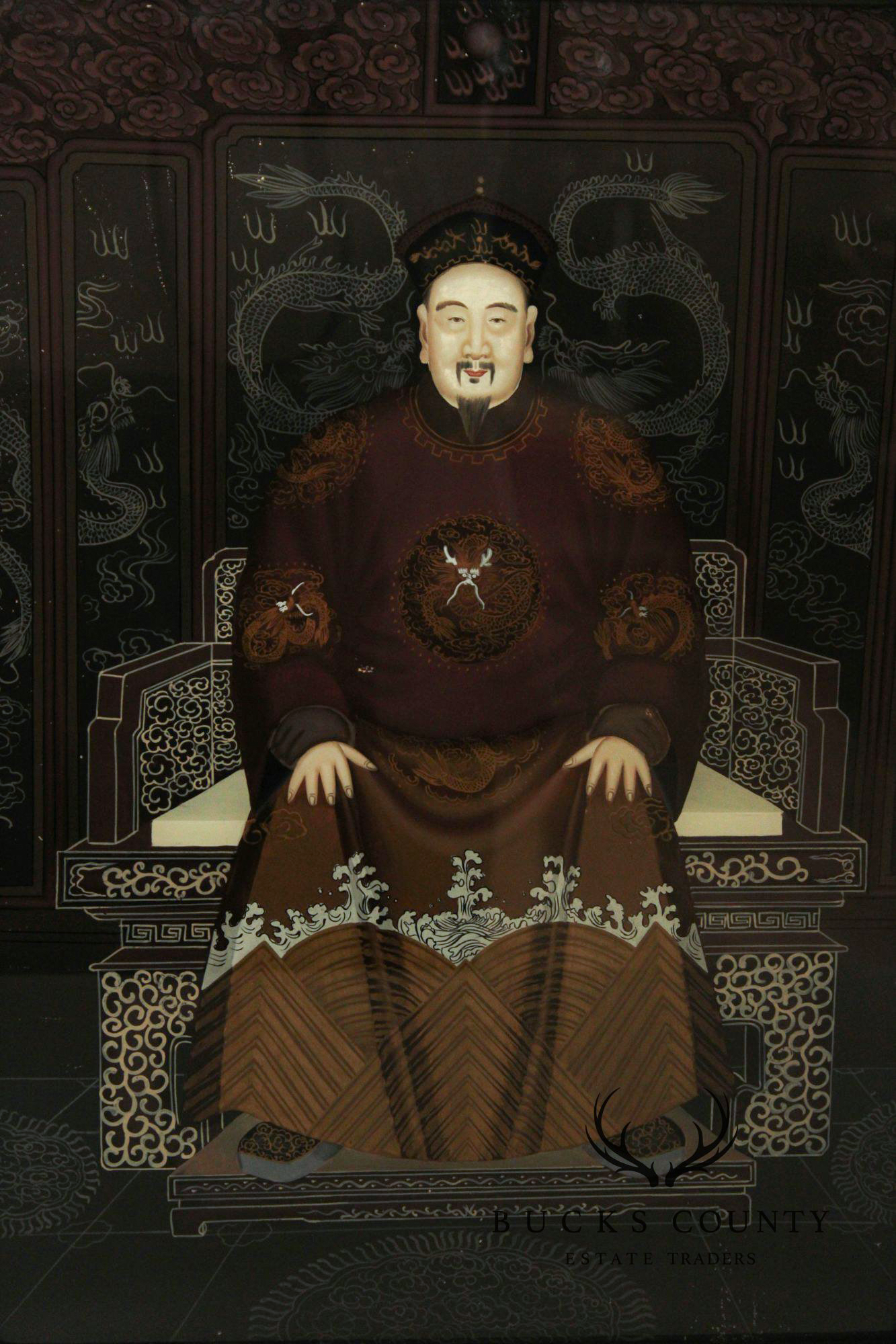 Chinese Pair of Reverse-Painted Glass Ancestral Portraits