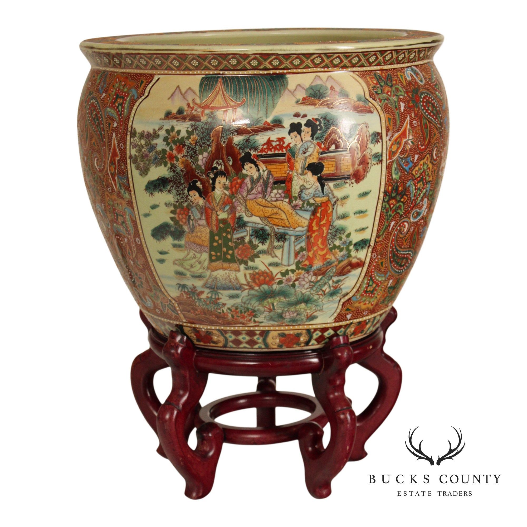 Vintage Chinese Fishbowl Planter and Stand