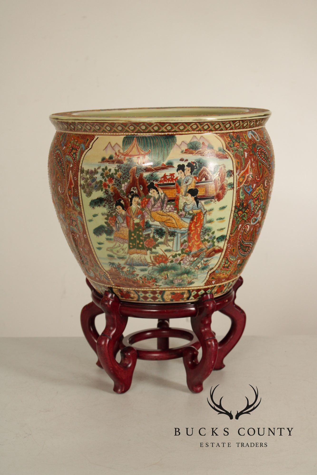 Vintage Chinese Fishbowl Planter and Stand