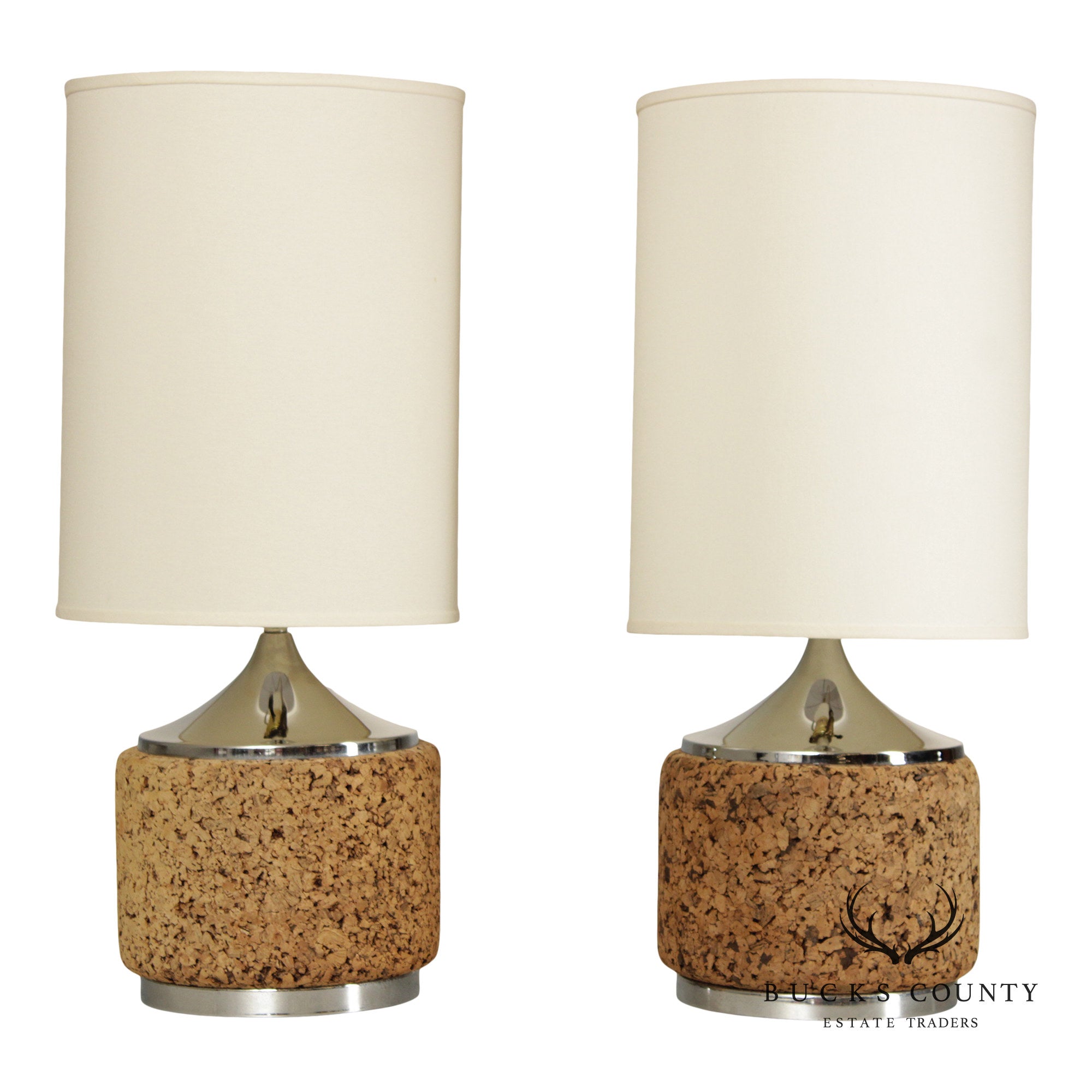 Mid Century Modern Pair of Cork Table Lamps