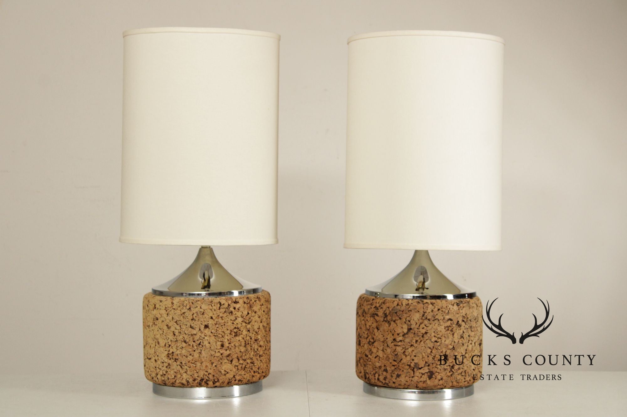 Mid Century Modern Pair of Cork Table Lamps