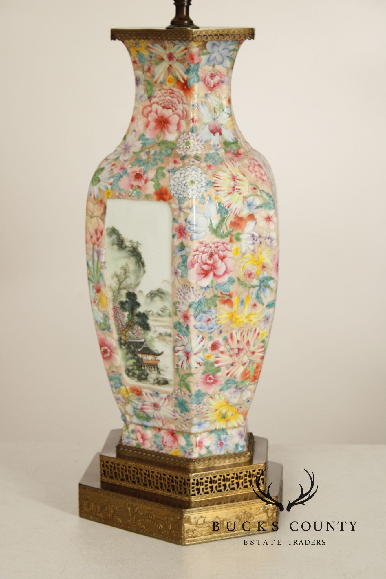 Chinese Pair of Famille Rose Porcelain Table Lamps