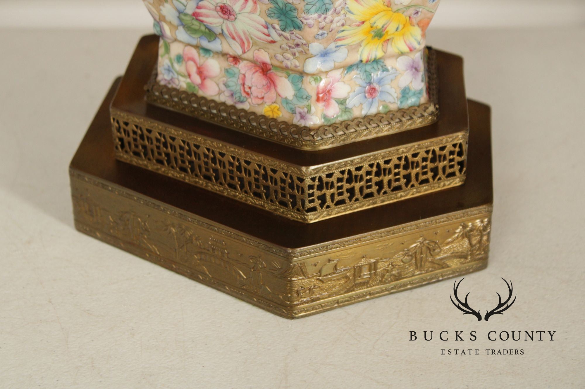 Chinese Pair of Famille Rose Porcelain Table Lamps