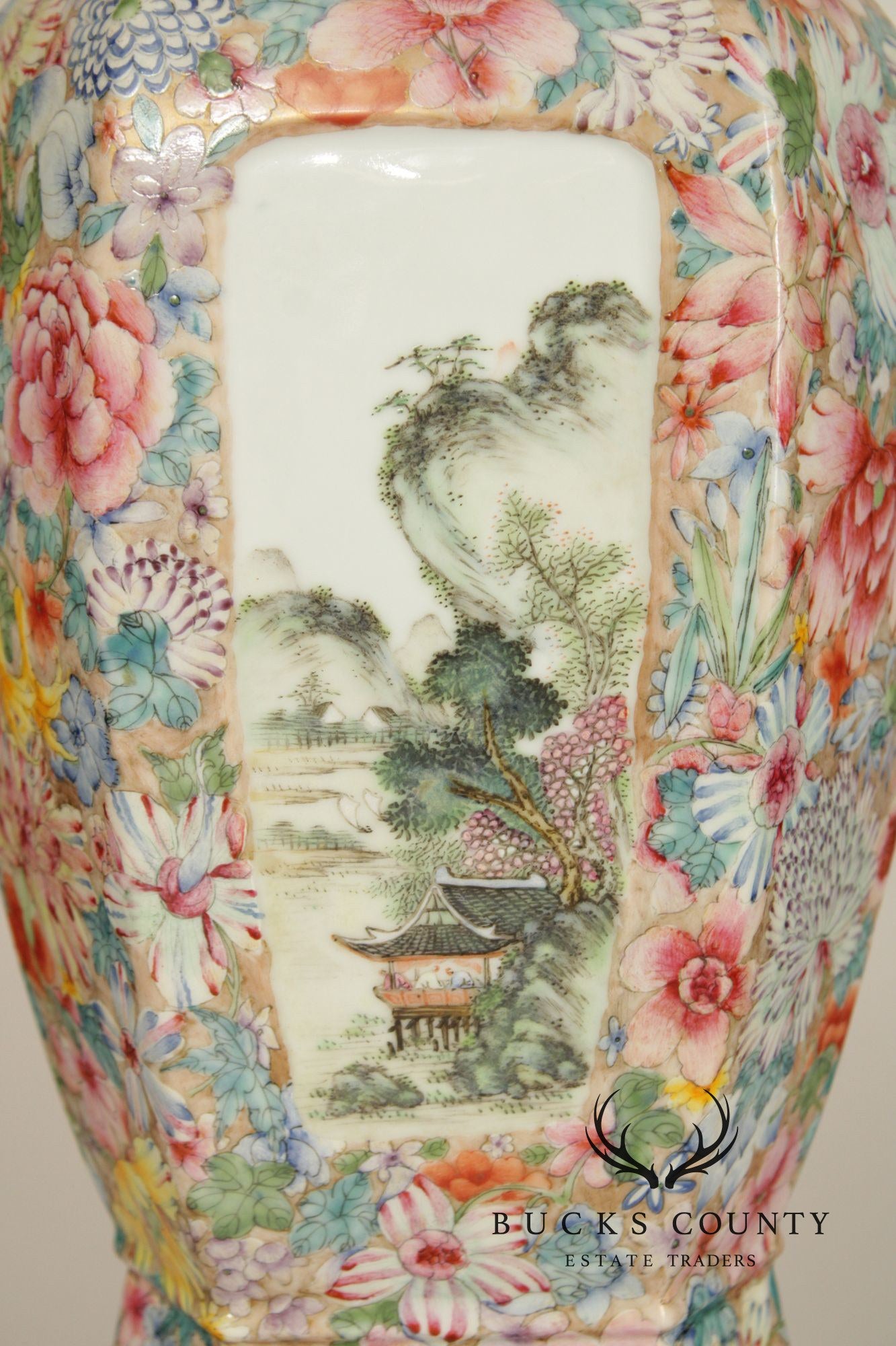 Chinese Pair of Famille Rose Porcelain Table Lamps