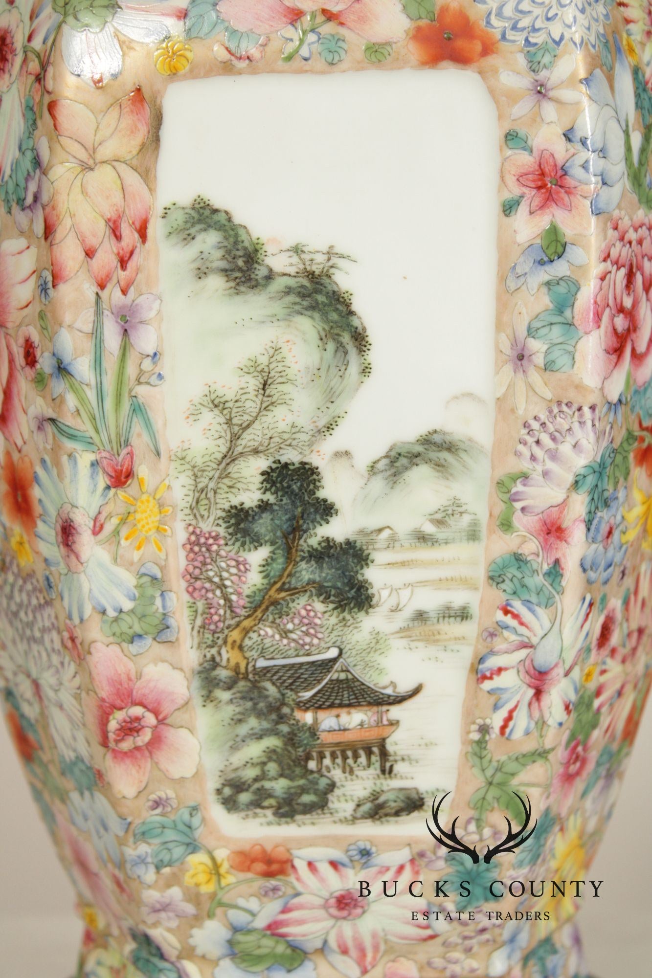 Chinese Pair of Famille Rose Porcelain Table Lamps