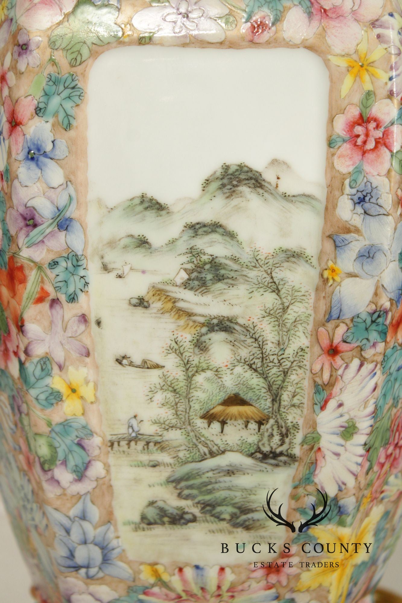 Chinese Pair of Famille Rose Porcelain Table Lamps