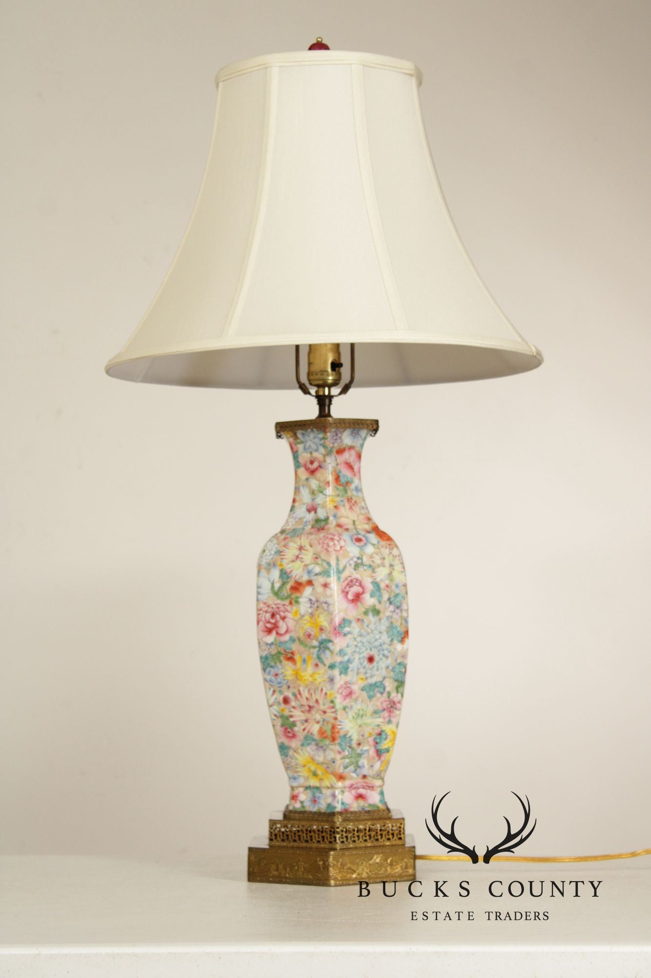 Chinese Pair of Famille Rose Porcelain Table Lamps
