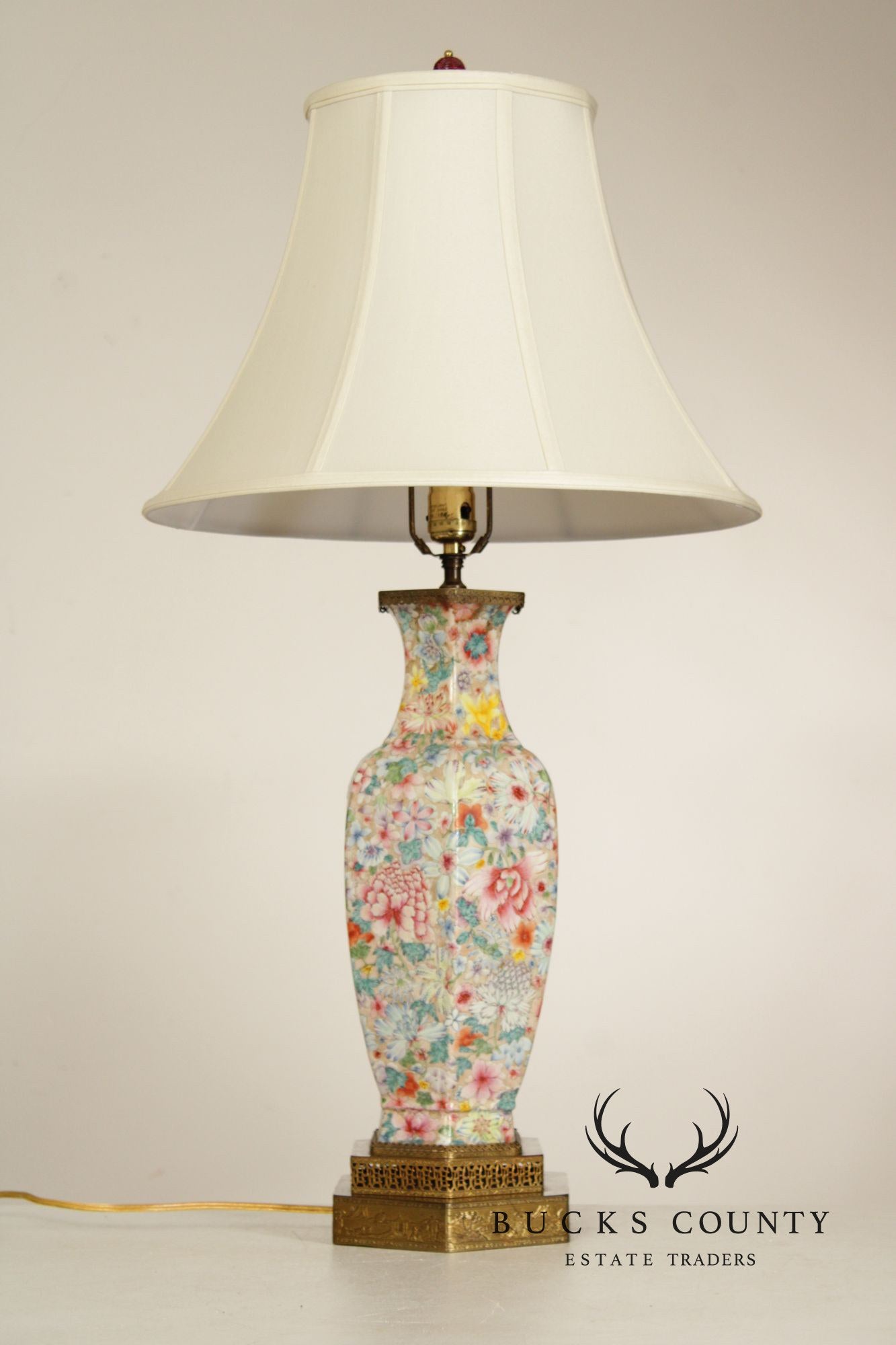 Chinese Pair of Famille Rose Porcelain Table Lamps