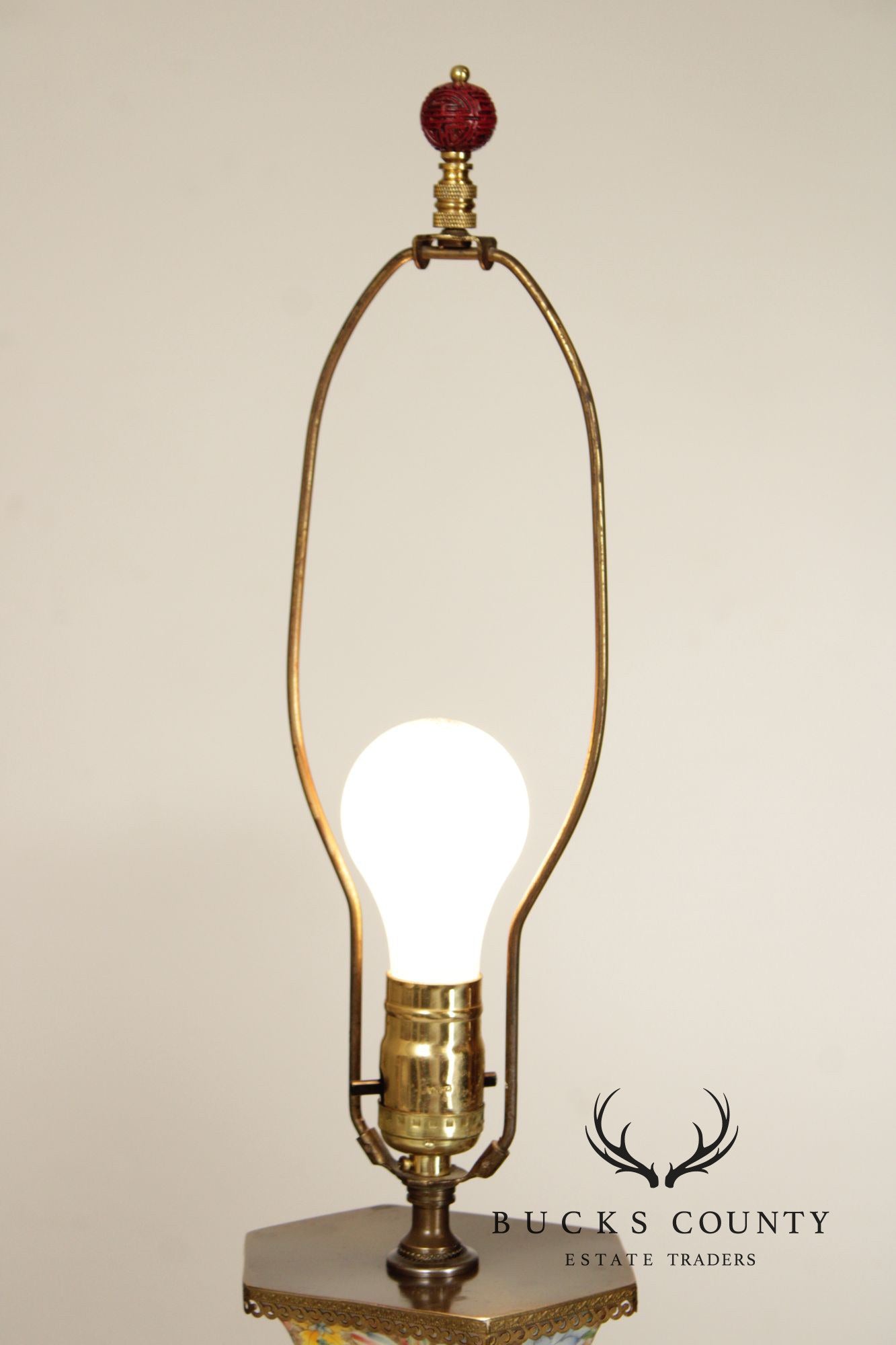 Chinese Pair of Famille Rose Porcelain Table Lamps
