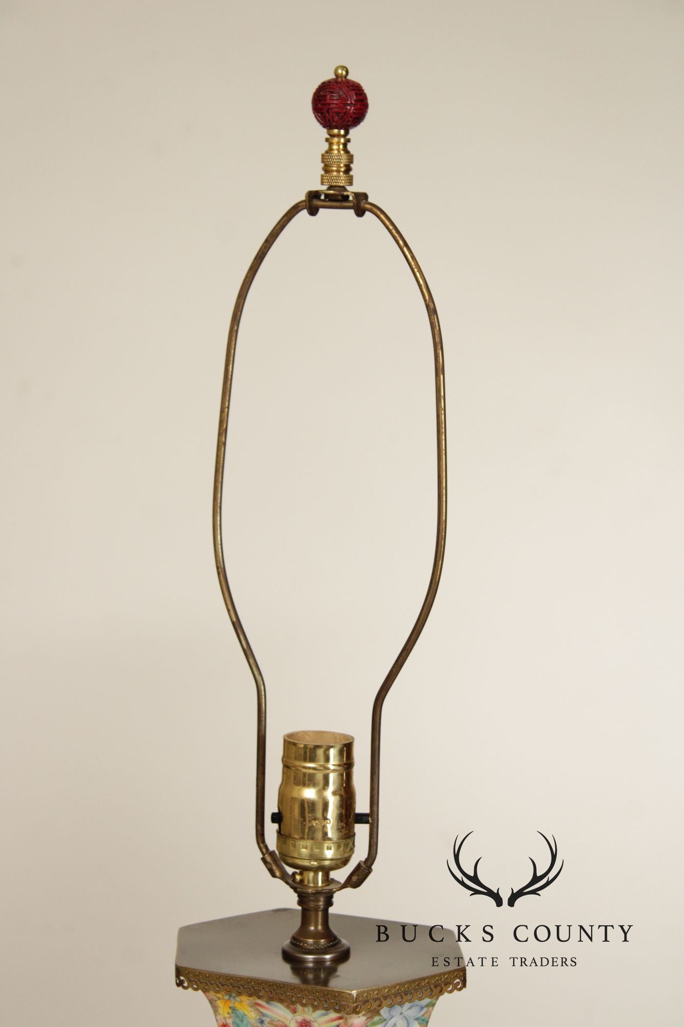 Chinese Pair of Famille Rose Porcelain Table Lamps