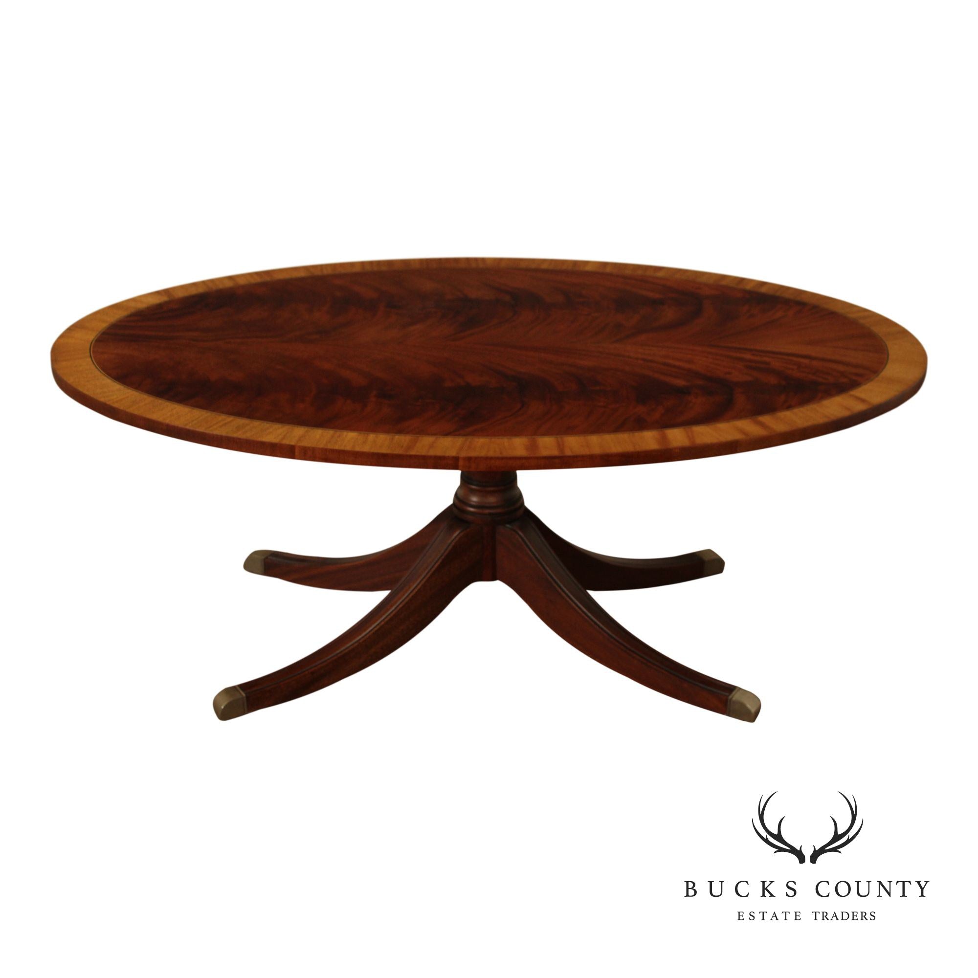 Ethan Allen Newport Inlaid Mahogany Oval Pedestal Coffee Table