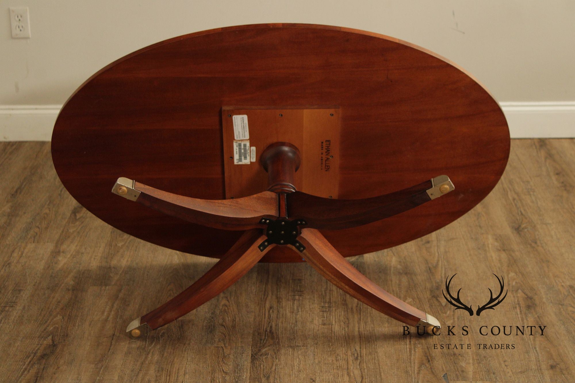 Ethan Allen Newport Inlaid Mahogany Oval Pedestal Coffee Table