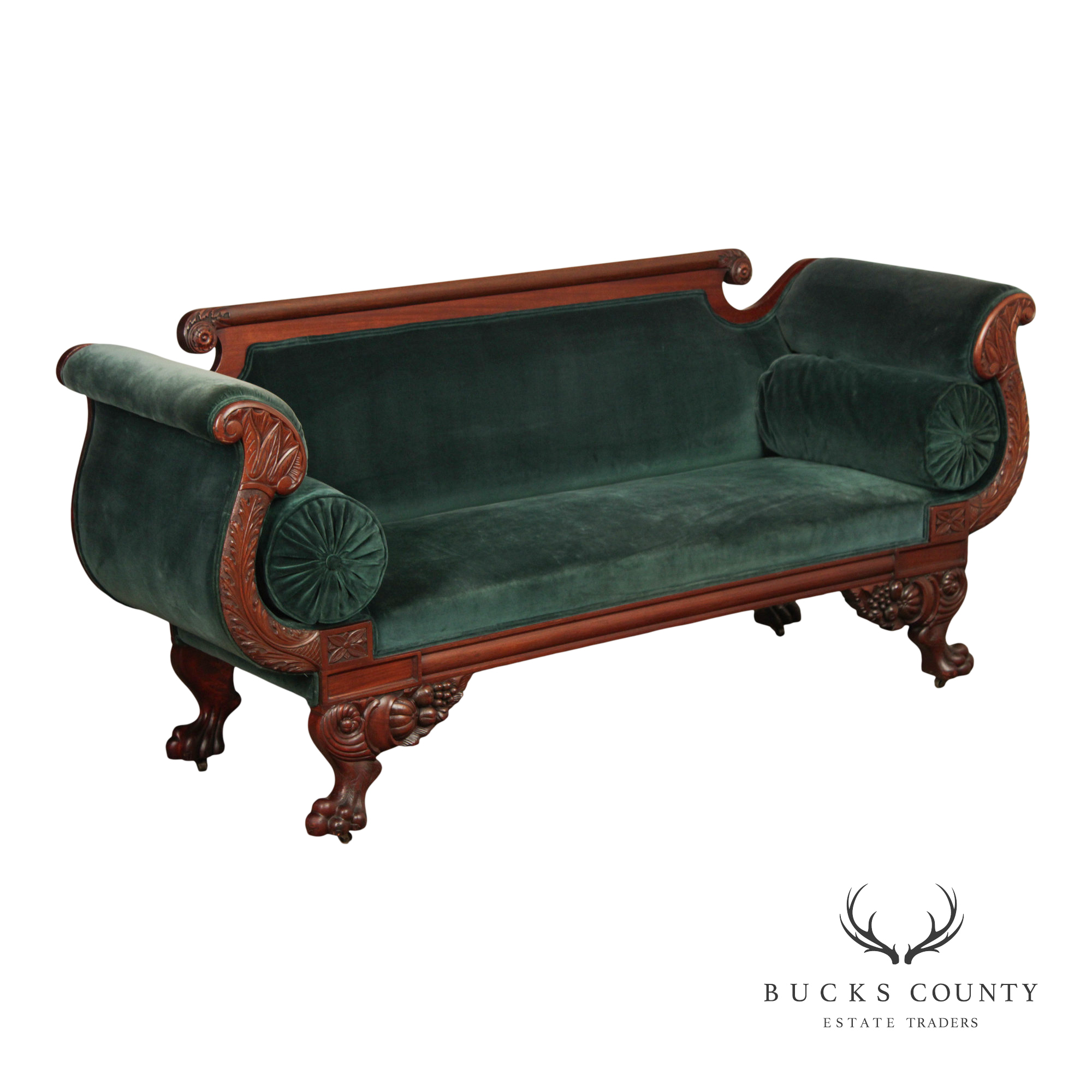 Antique American Empire Carved Mahogany Sofa