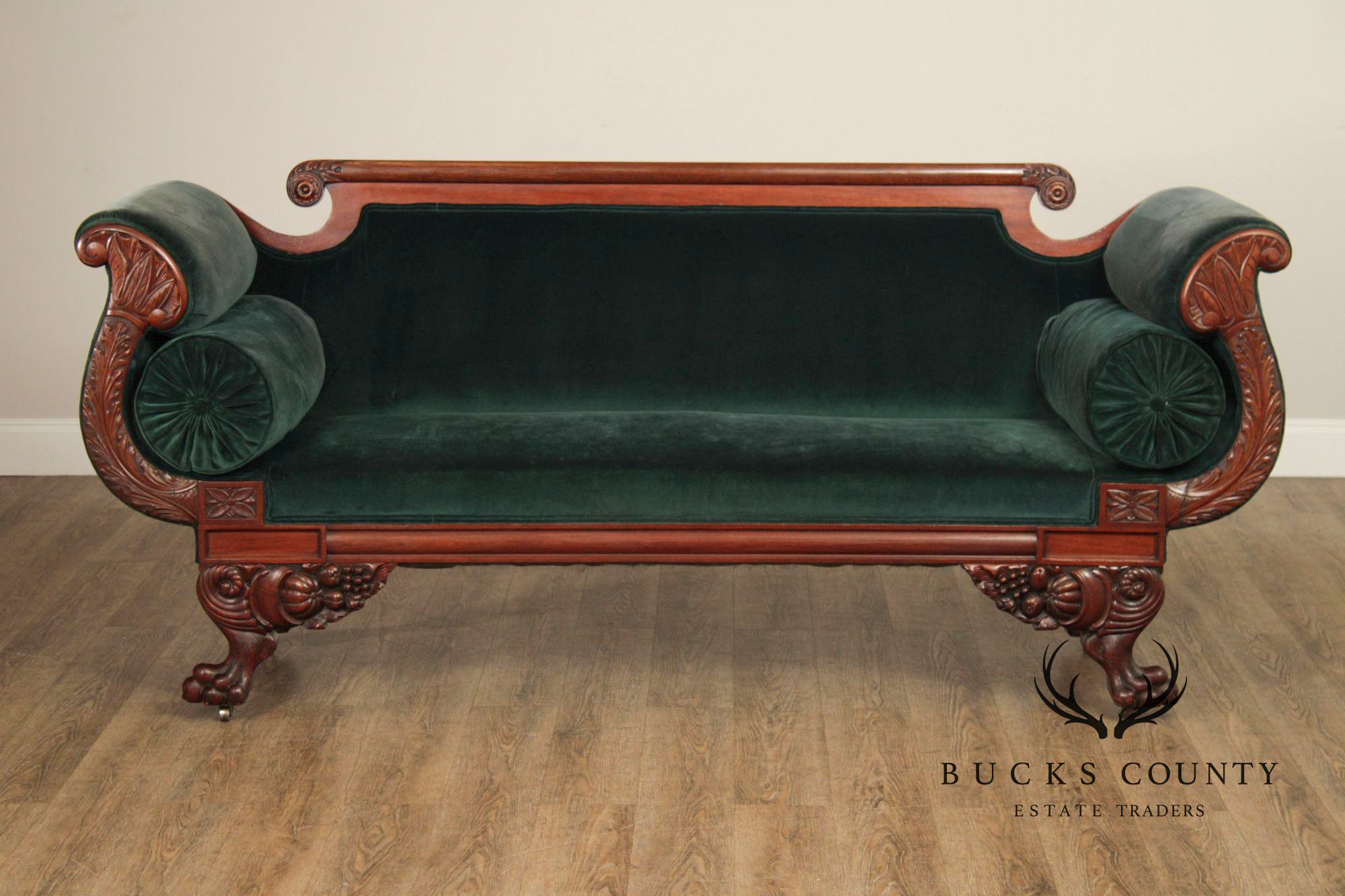 Antique American Empire Carved Mahogany Sofa