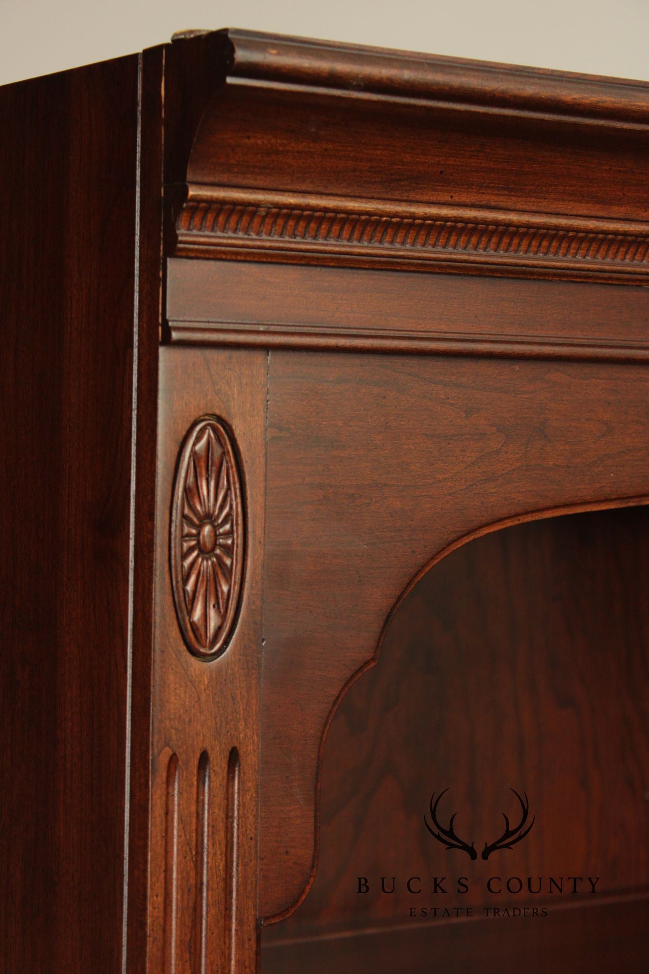 Ethan Allen Georgian Court Traditional Style Cherry Lighted Bookcase Cabinet With Cabinet Doors