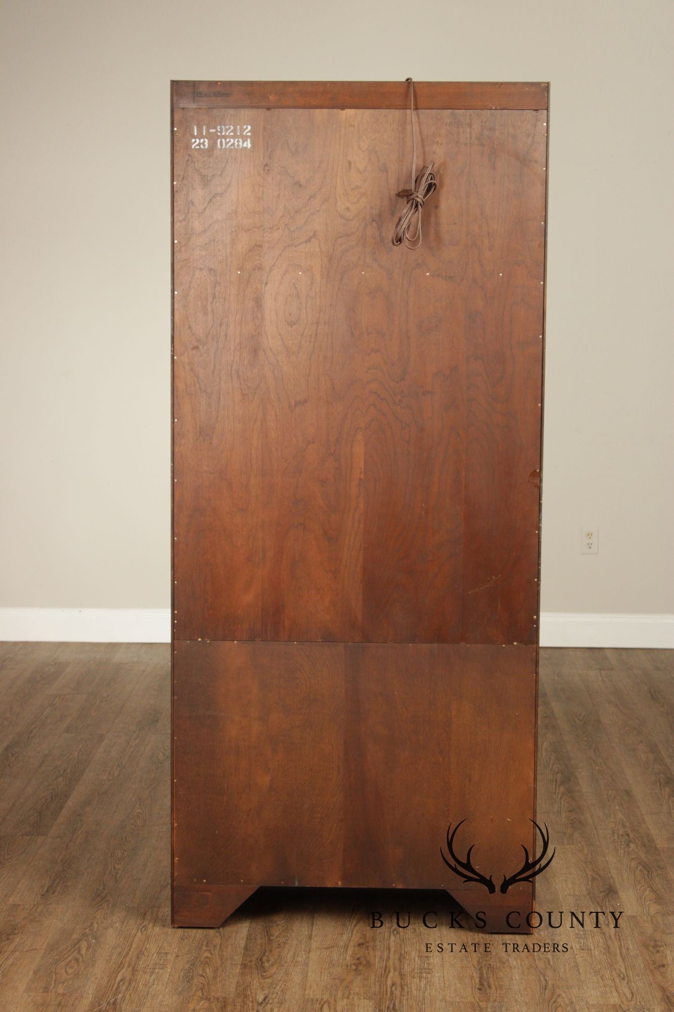 Ethan Allen Georgian Court Traditional Style Cherry Lighted Bookcase Cabinet With Cabinet Doors