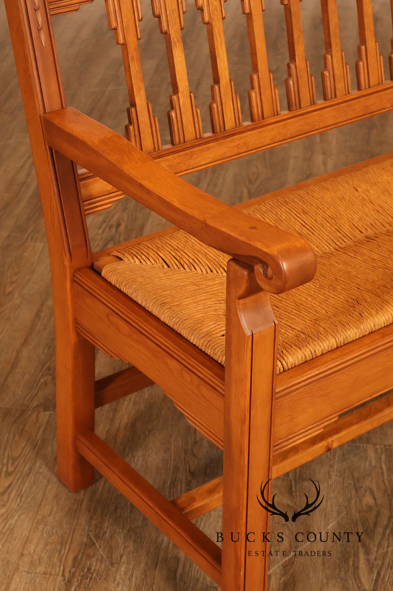 Vintage Southwestern Style Rush Seat Bench