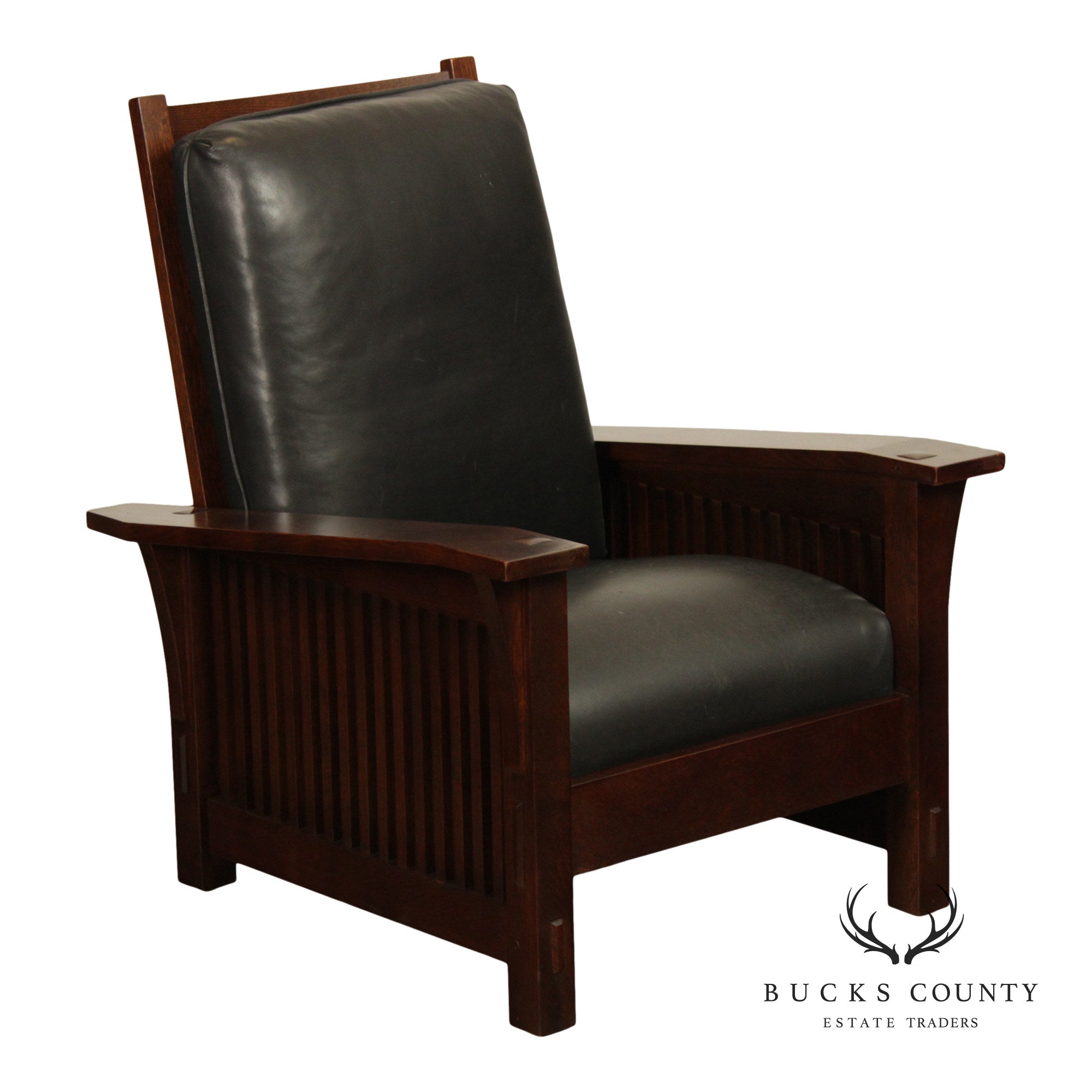 Stickley Mission Collection Oak and Leather Spindle Morris Chair