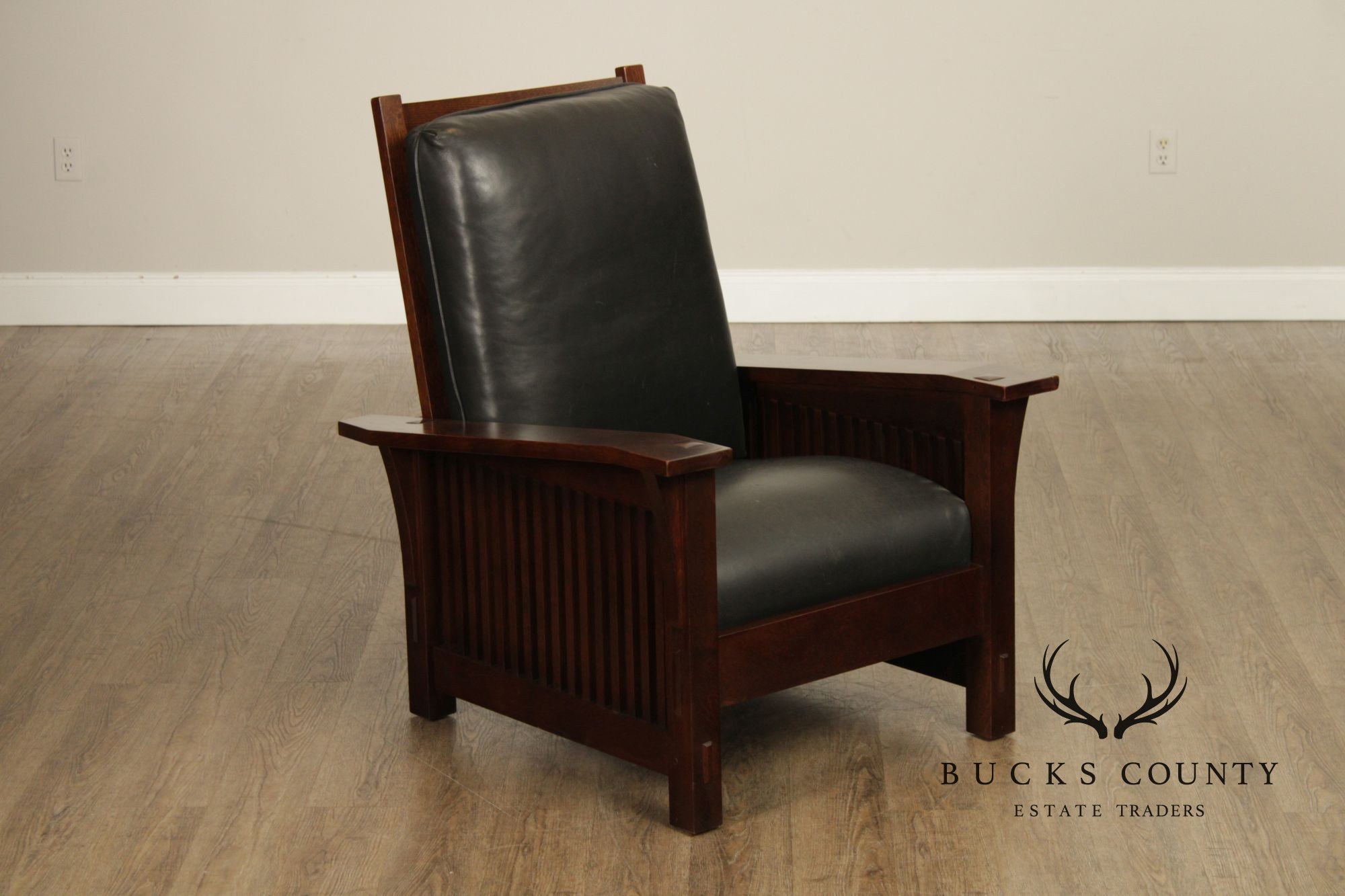 Stickley Mission Collection Oak and Leather Spindle Morris Chair