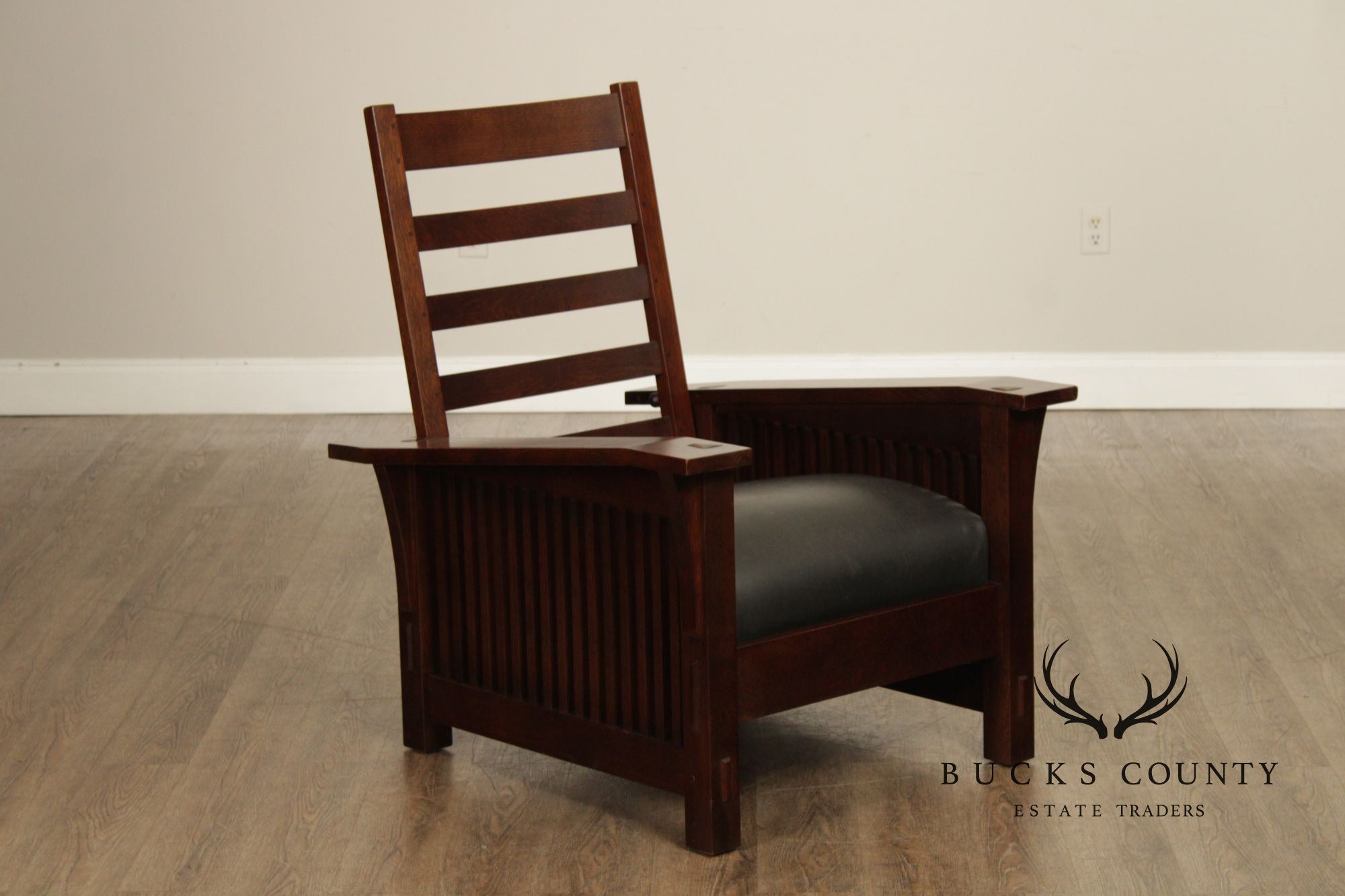 Stickley Mission Collection Oak and Leather Spindle Morris Chair