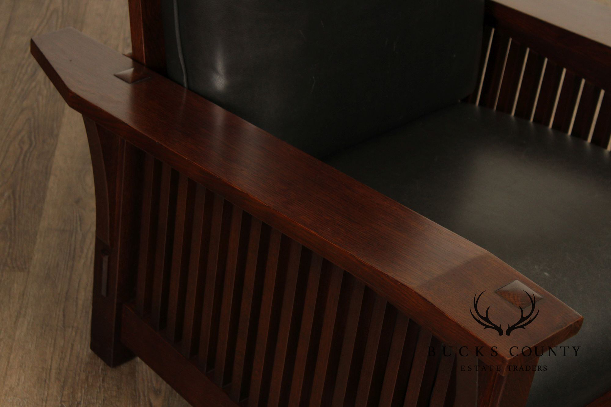 Stickley Mission Collection Oak and Leather Spindle Morris Chair