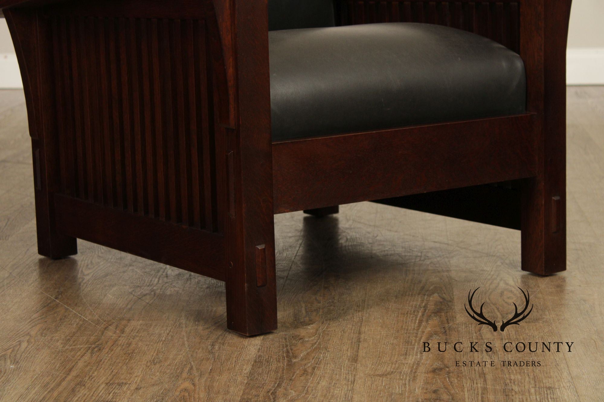 Stickley Mission Collection Oak and Leather Spindle Morris Chair