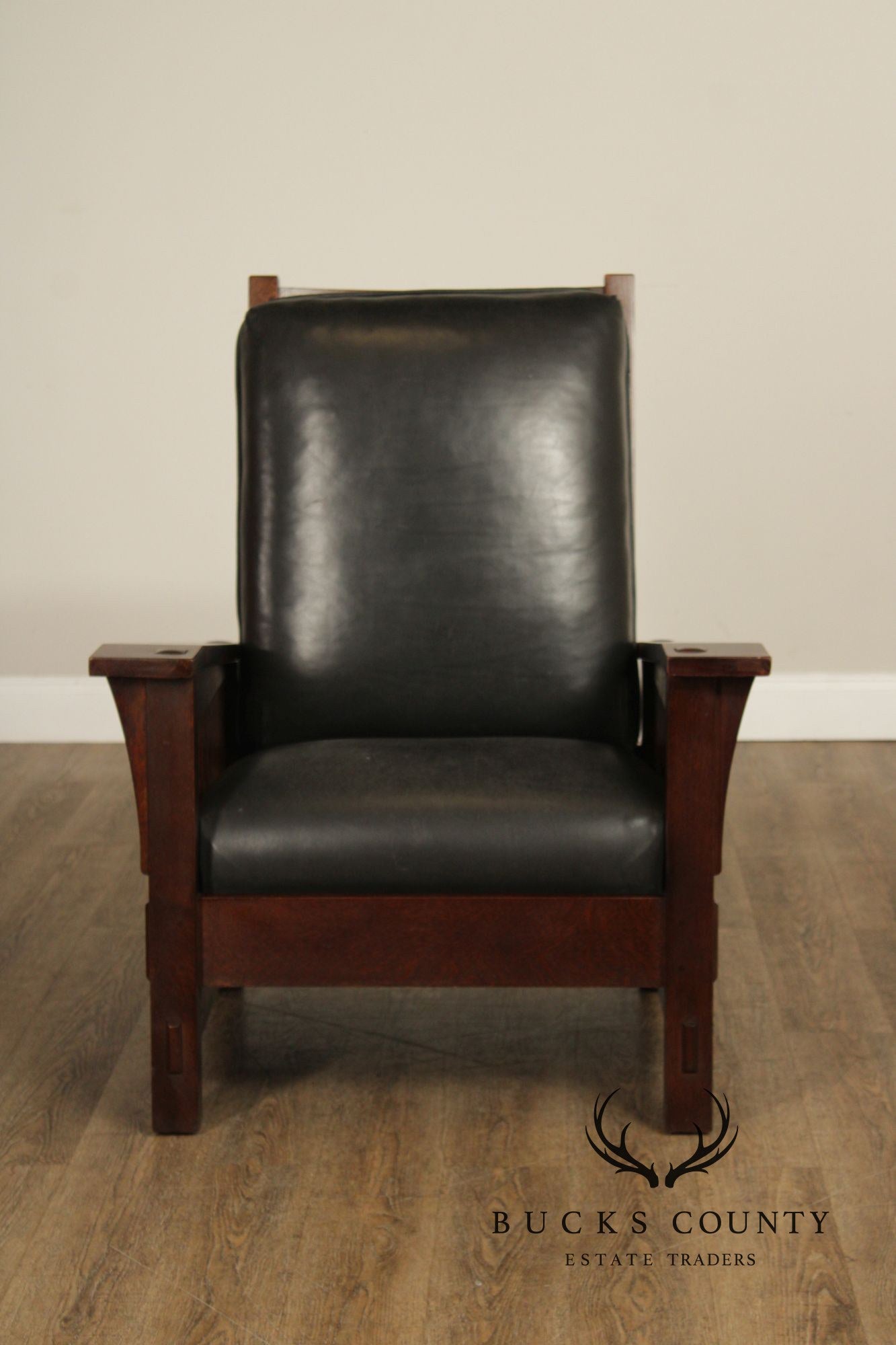 Stickley Mission Collection Oak and Leather Spindle Morris Chair