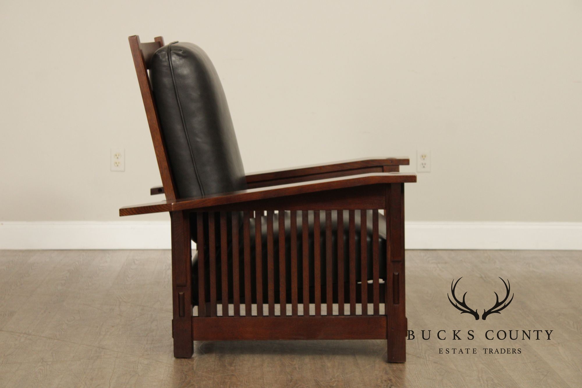 Stickley Mission Collection Oak and Leather Spindle Morris Chair