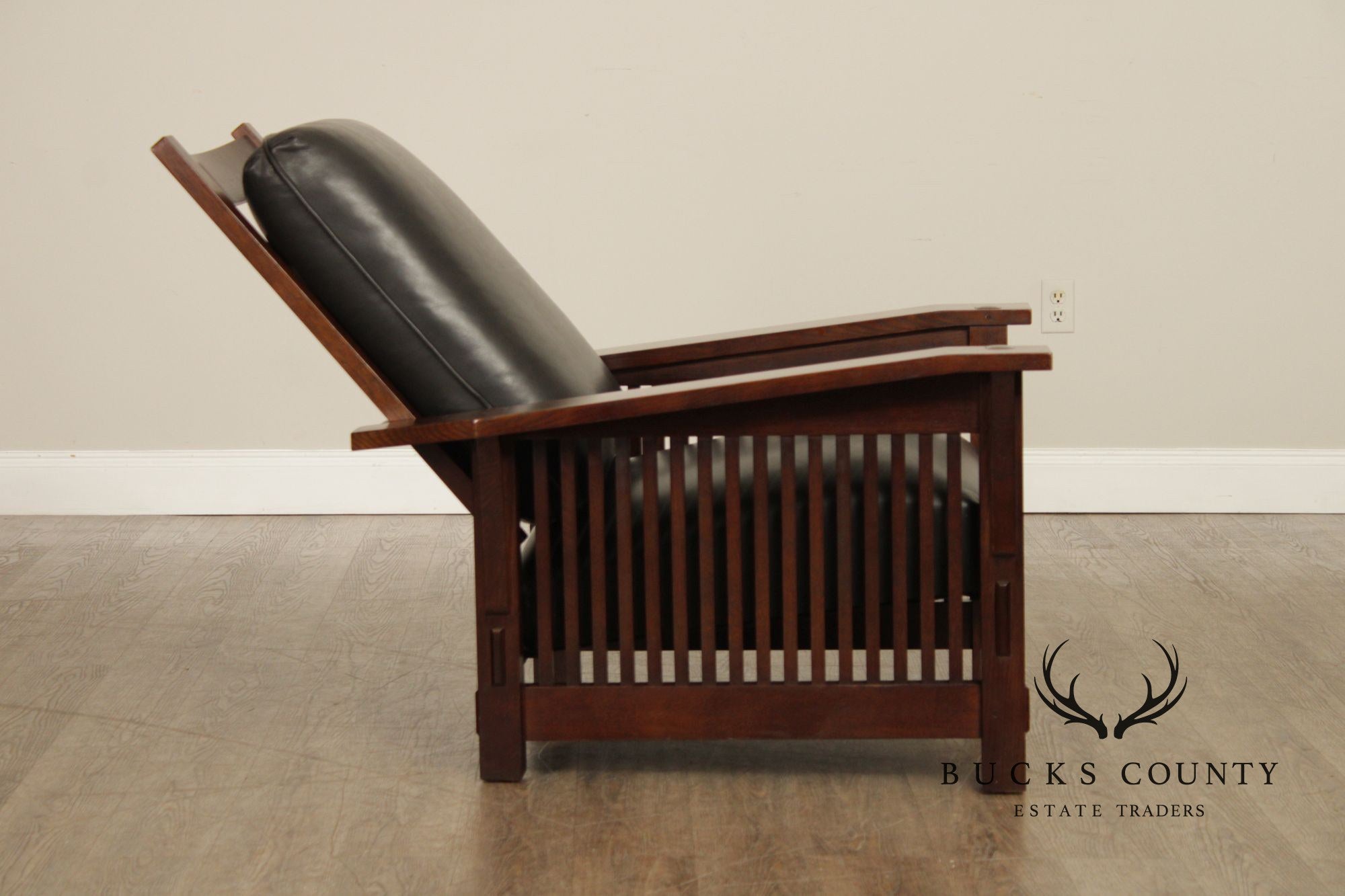 Stickley Mission Collection Oak and Leather Spindle Morris Chair