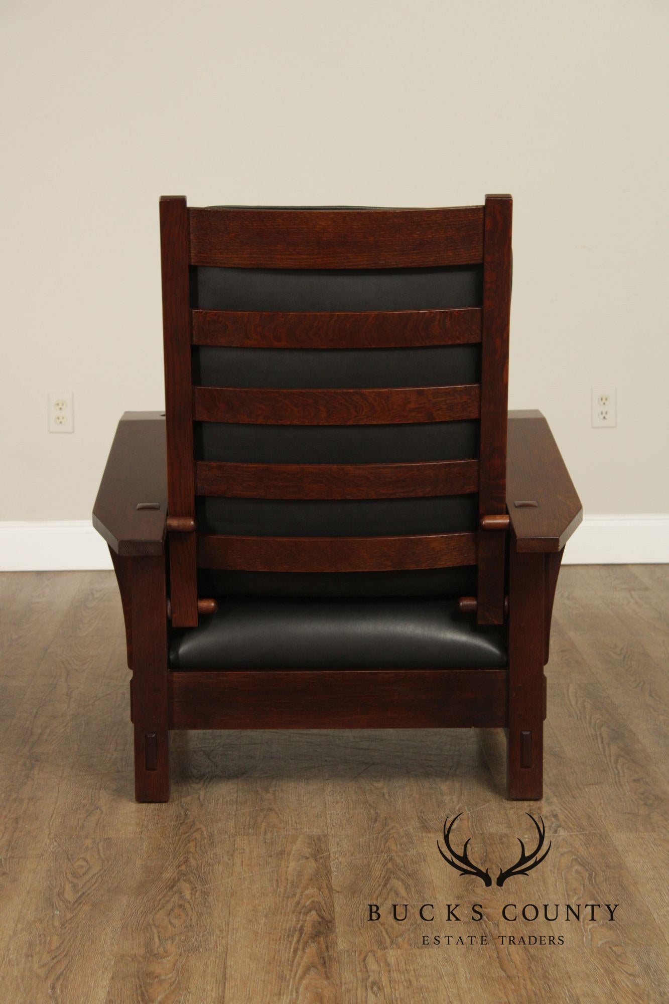 Stickley Mission Collection Oak and Leather Spindle Morris Chair
