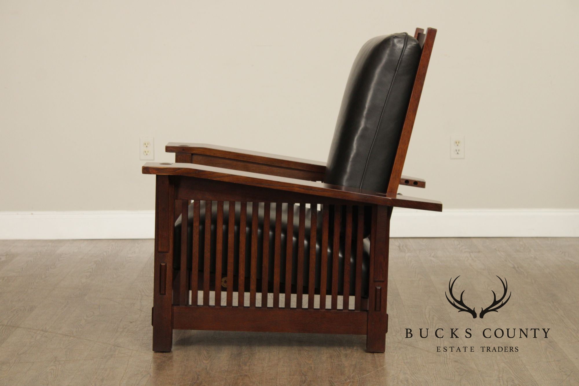 Stickley Mission Collection Oak and Leather Spindle Morris Chair