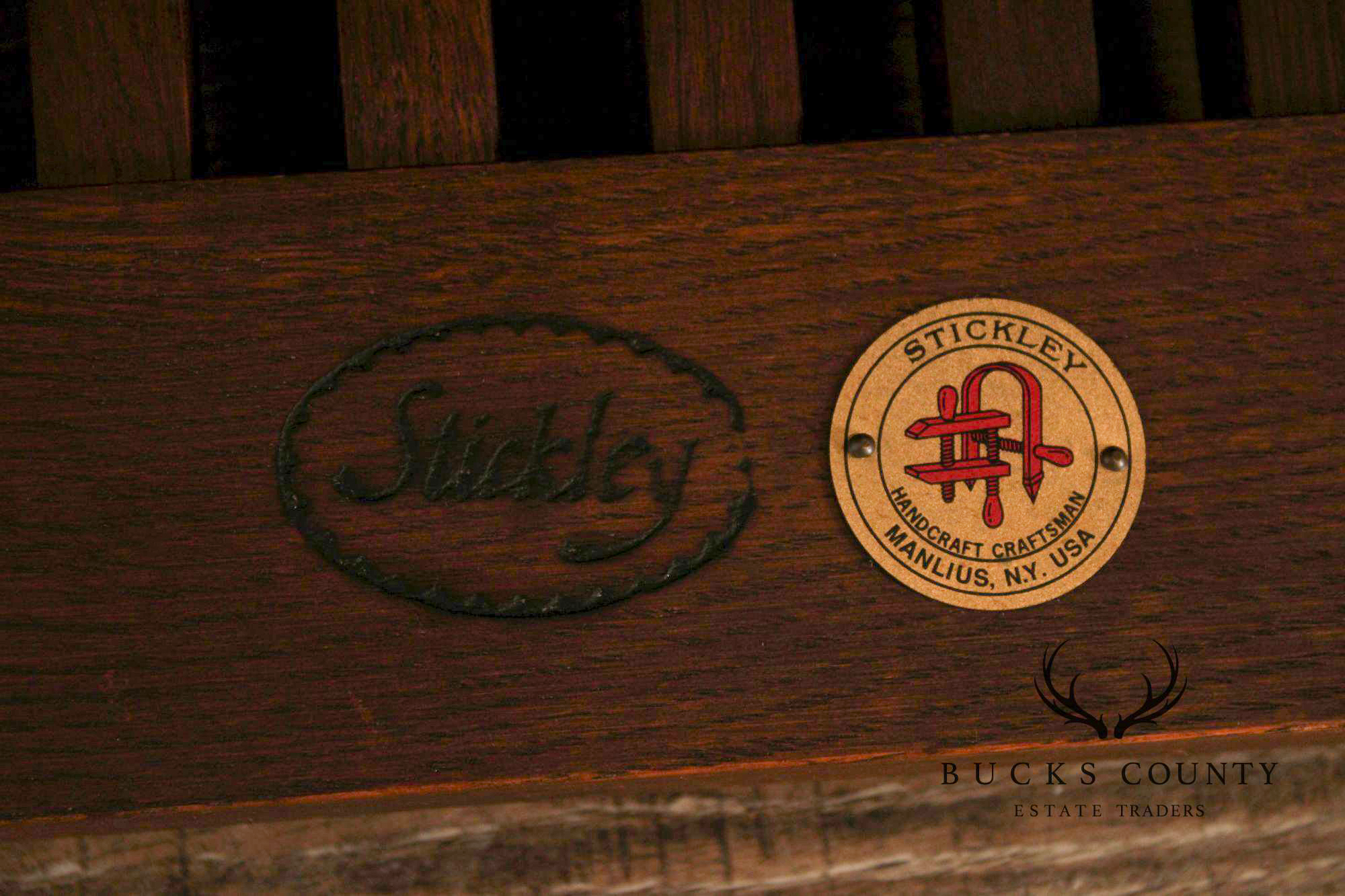 Stickley Mission Collection Oak and Leather Spindle Morris Chair