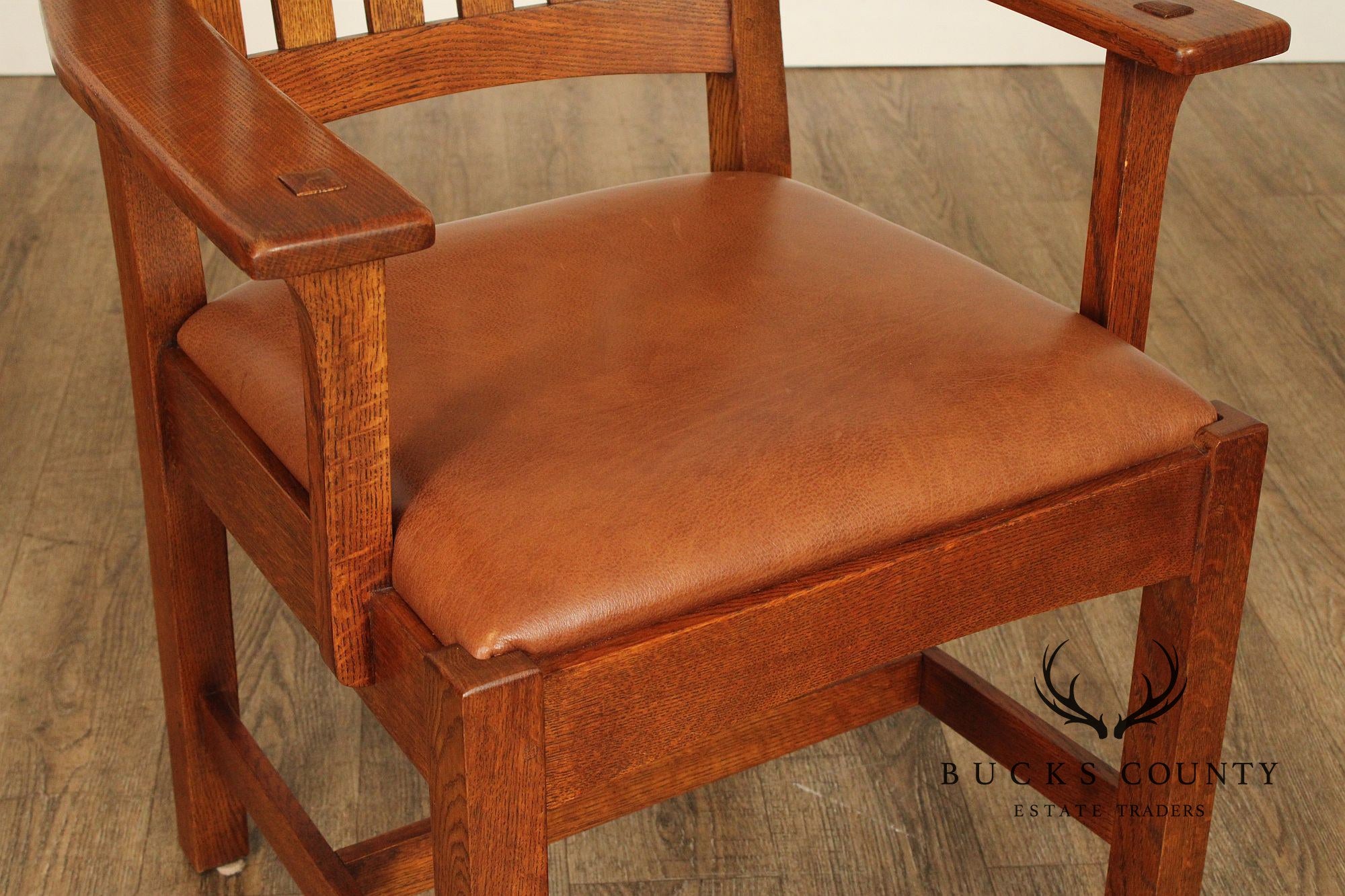 Stickley Mission Collection Oak and Leather Cottage Armchair