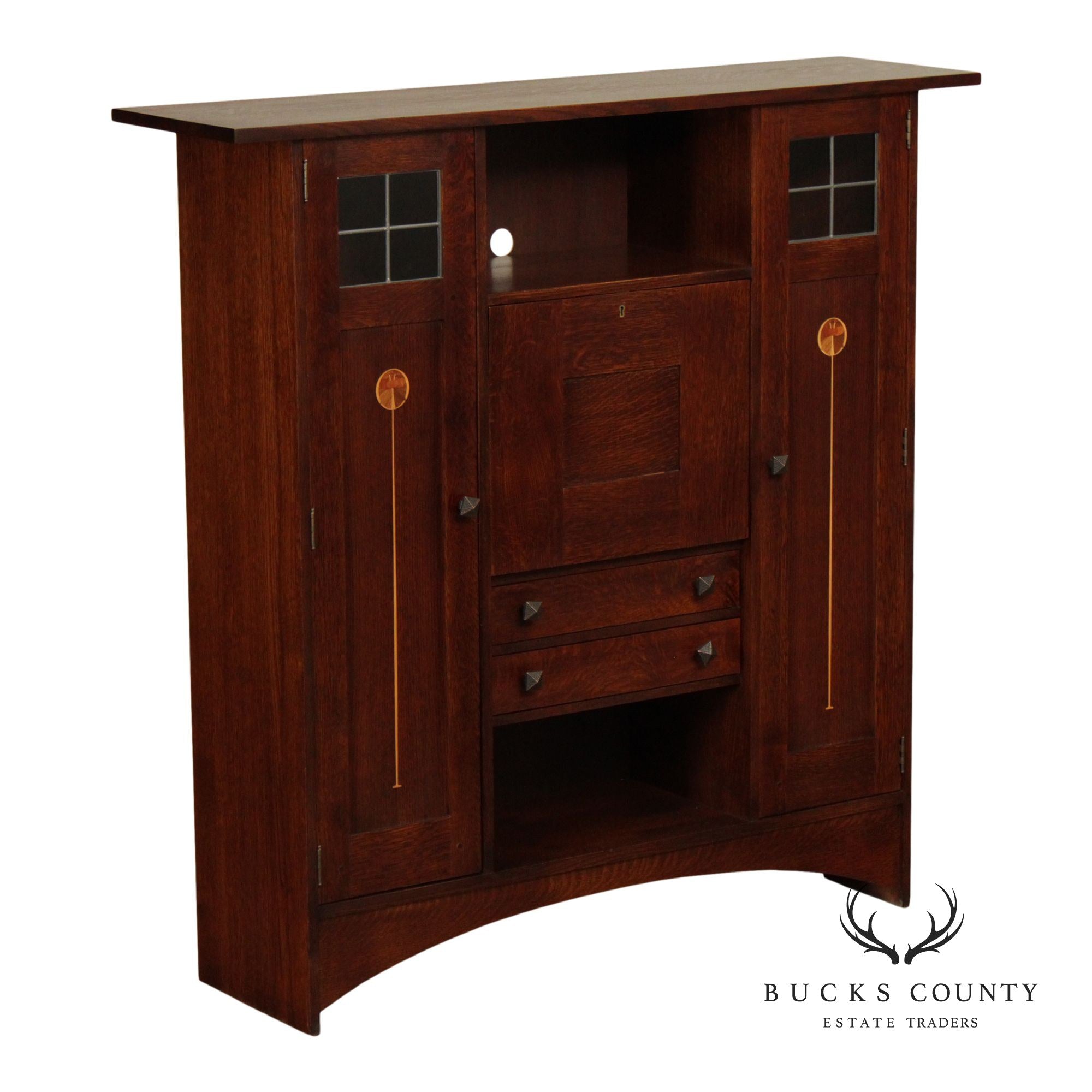 Stickley Harvey Ellis Collection Mission Oak Fall-Front Bookcase With Wood Doors