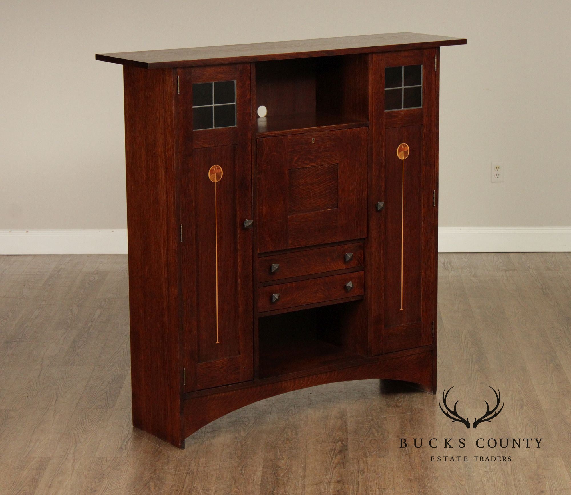 Stickley Harvey Ellis Collection Mission Oak Fall-Front Bookcase With Wood Doors