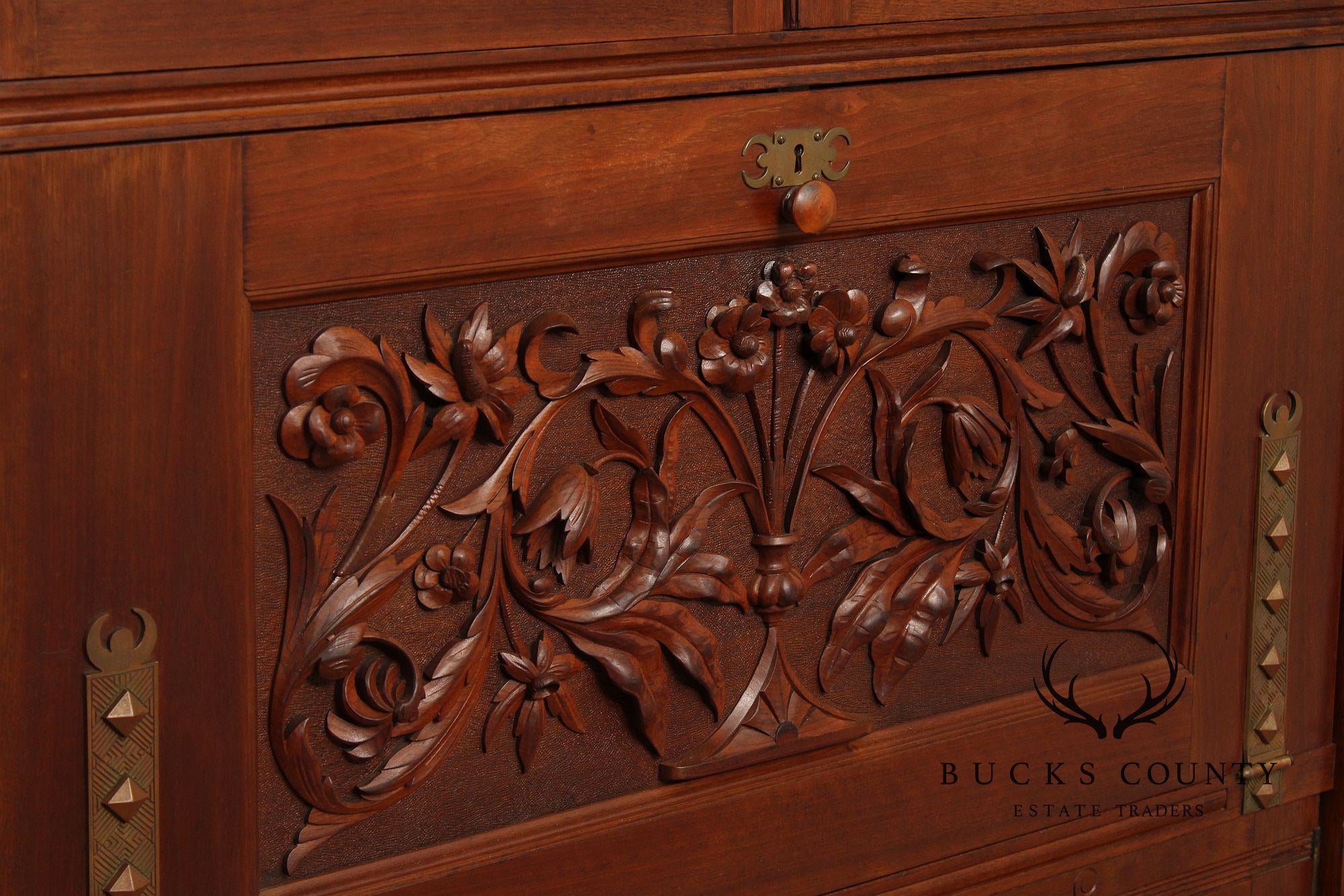 Antique Victorian Aesthetic Carved Walnut Drop Front Writing Desk