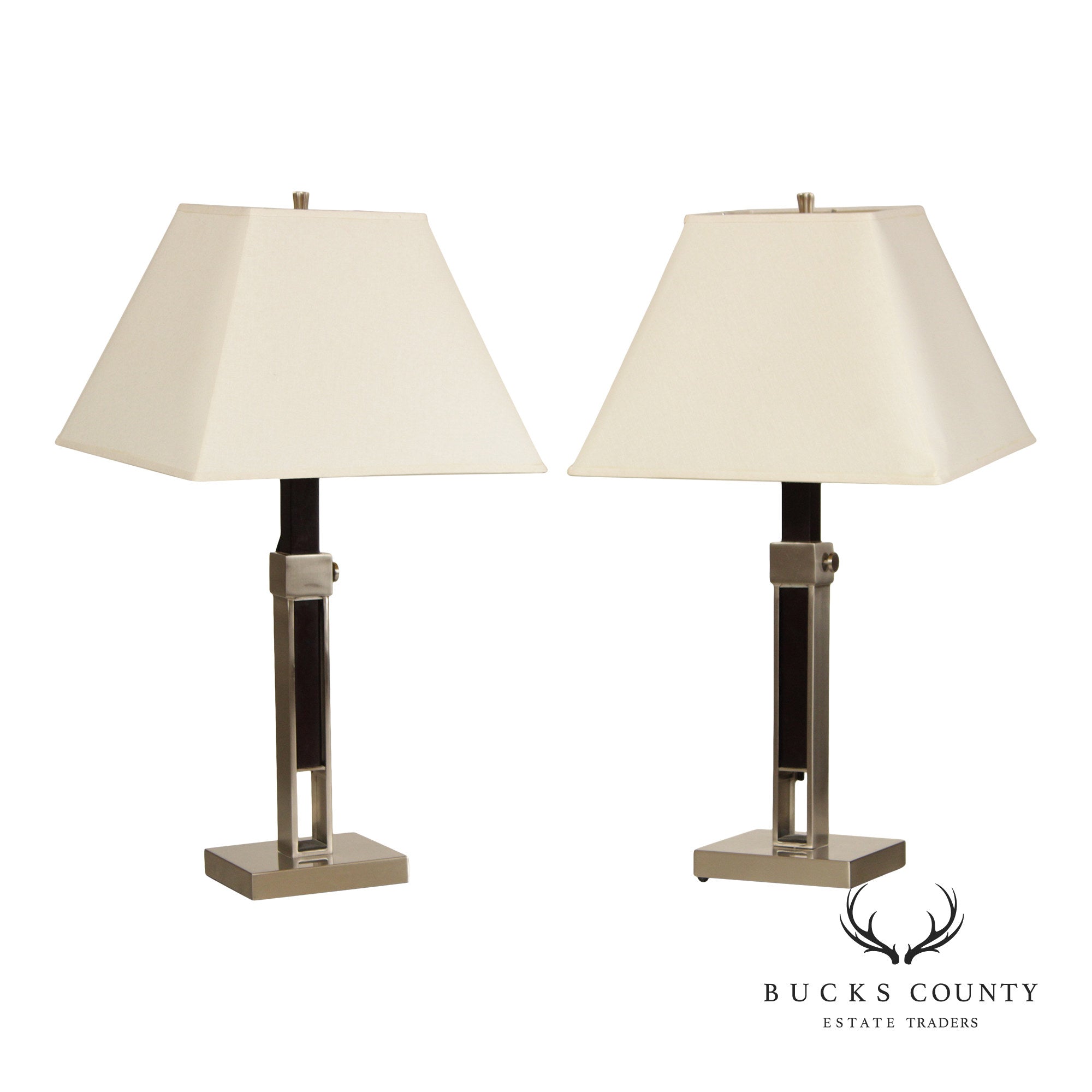 Crate & Barrel Contemporary Pair of 'Denley' Steel Table Lamps