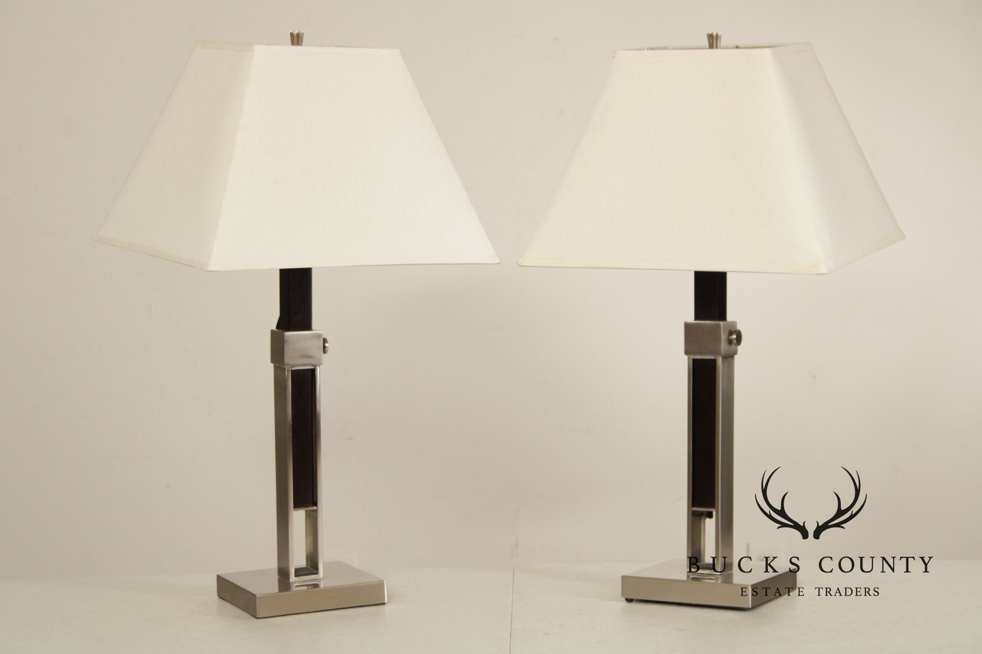 Crate & Barrel Contemporary Pair of 'Denley' Steel Table Lamps