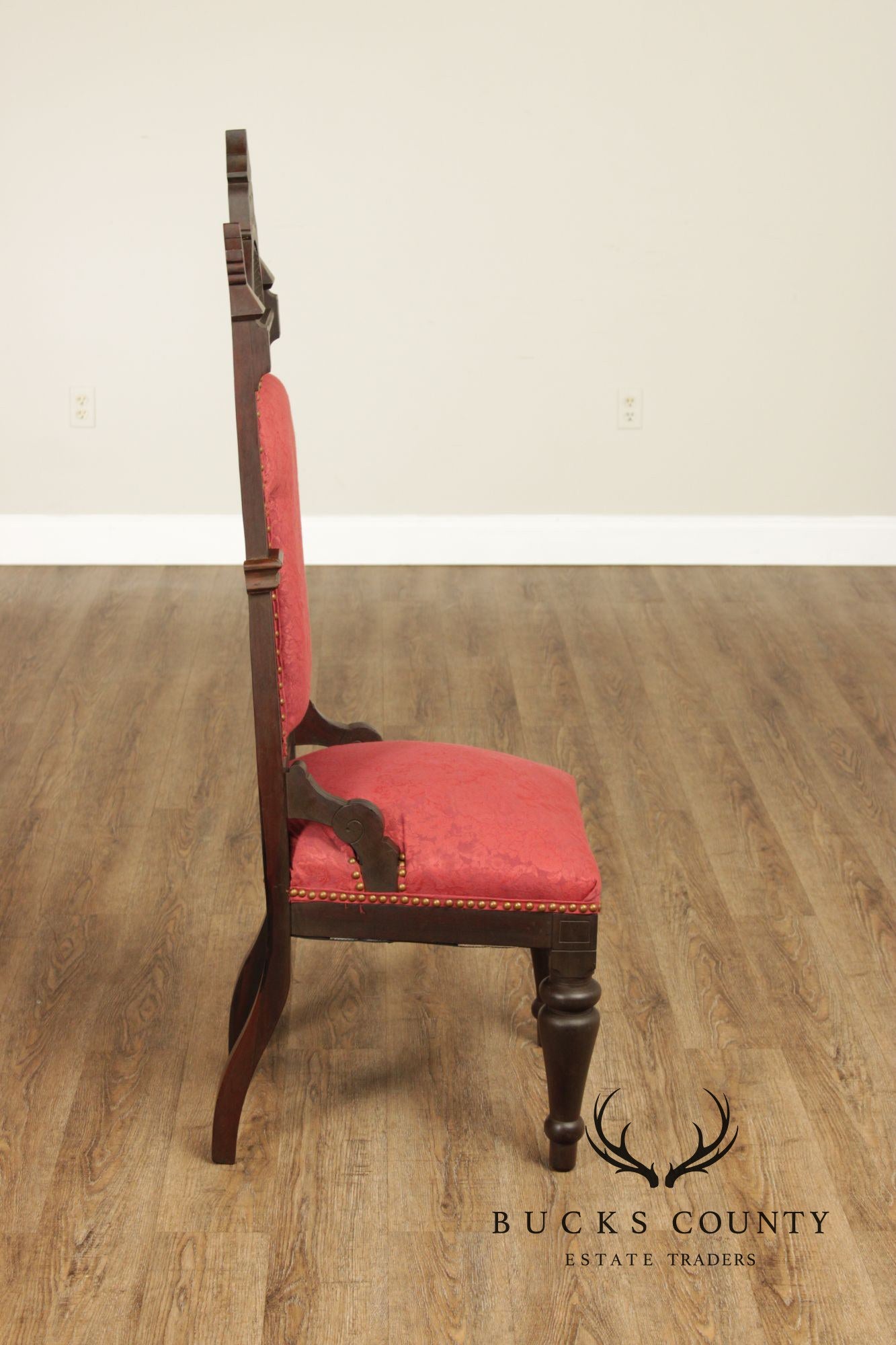 Antique American Gothic Revival Pair of Carved Walnut Side Chairs