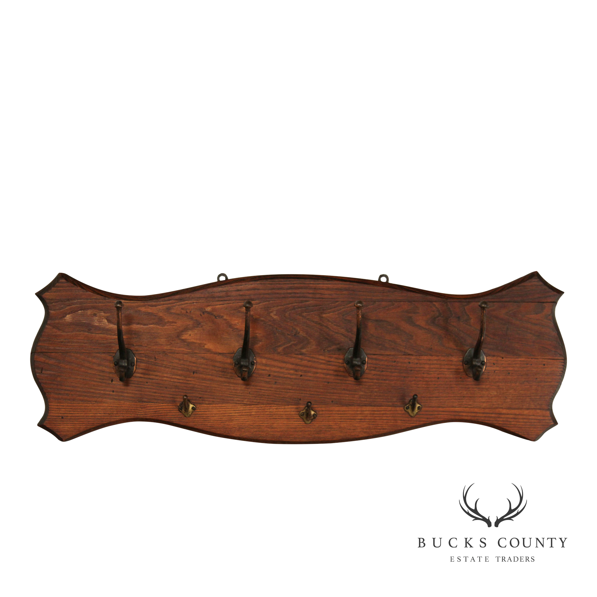 Antique Oak Wall-Mounted Coat Rack