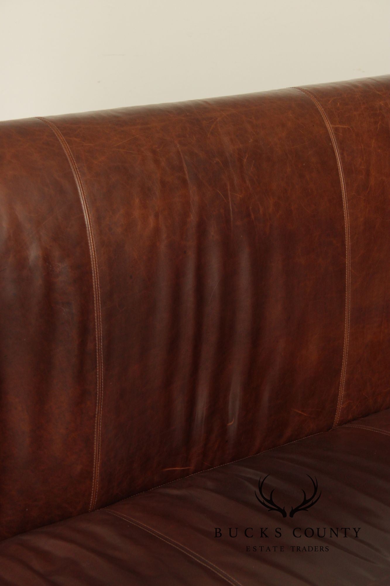 Quality Pair Of Brown Leather Banquette Benches