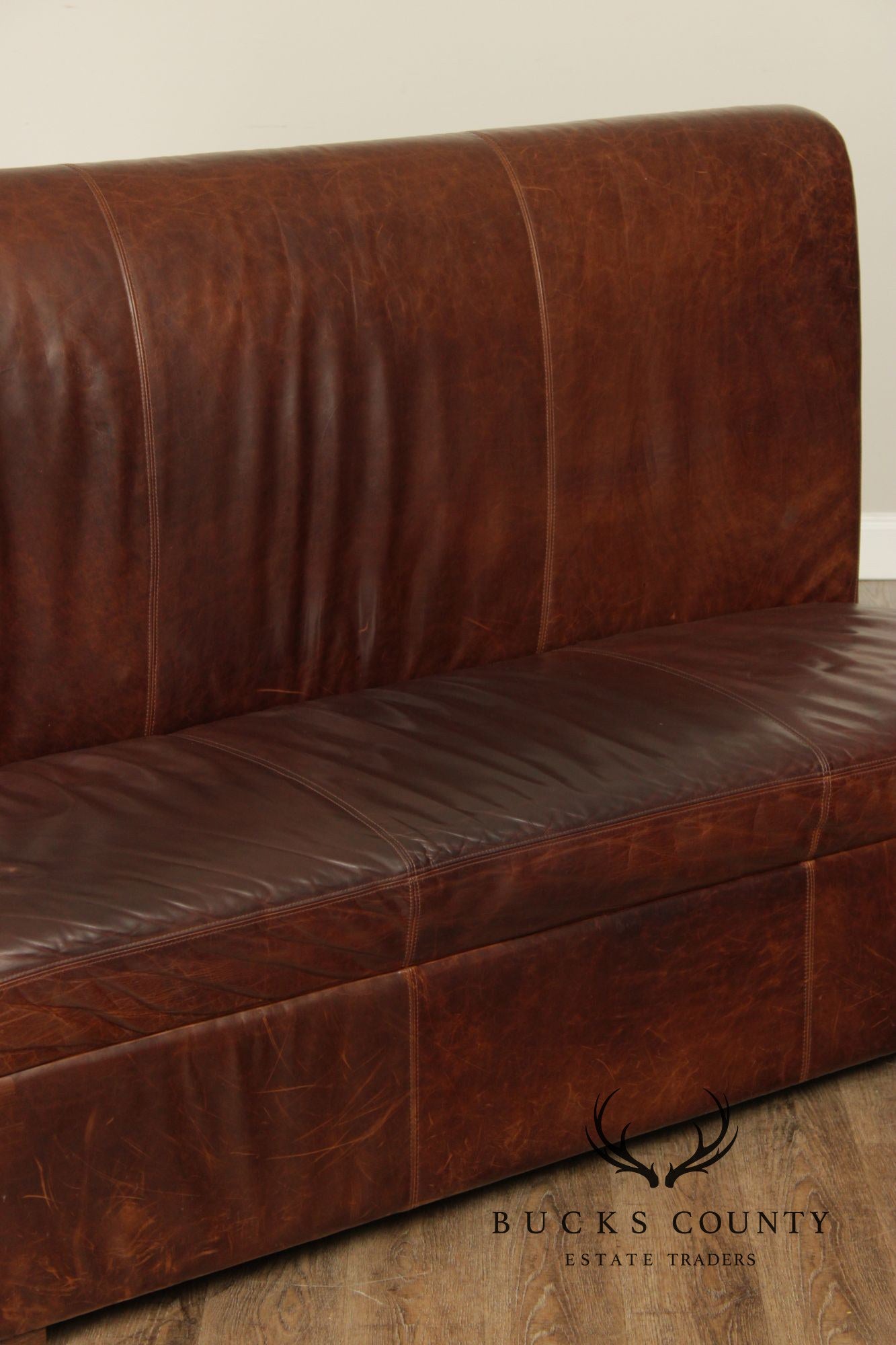 Quality Pair Of Brown Leather Banquette Benches
