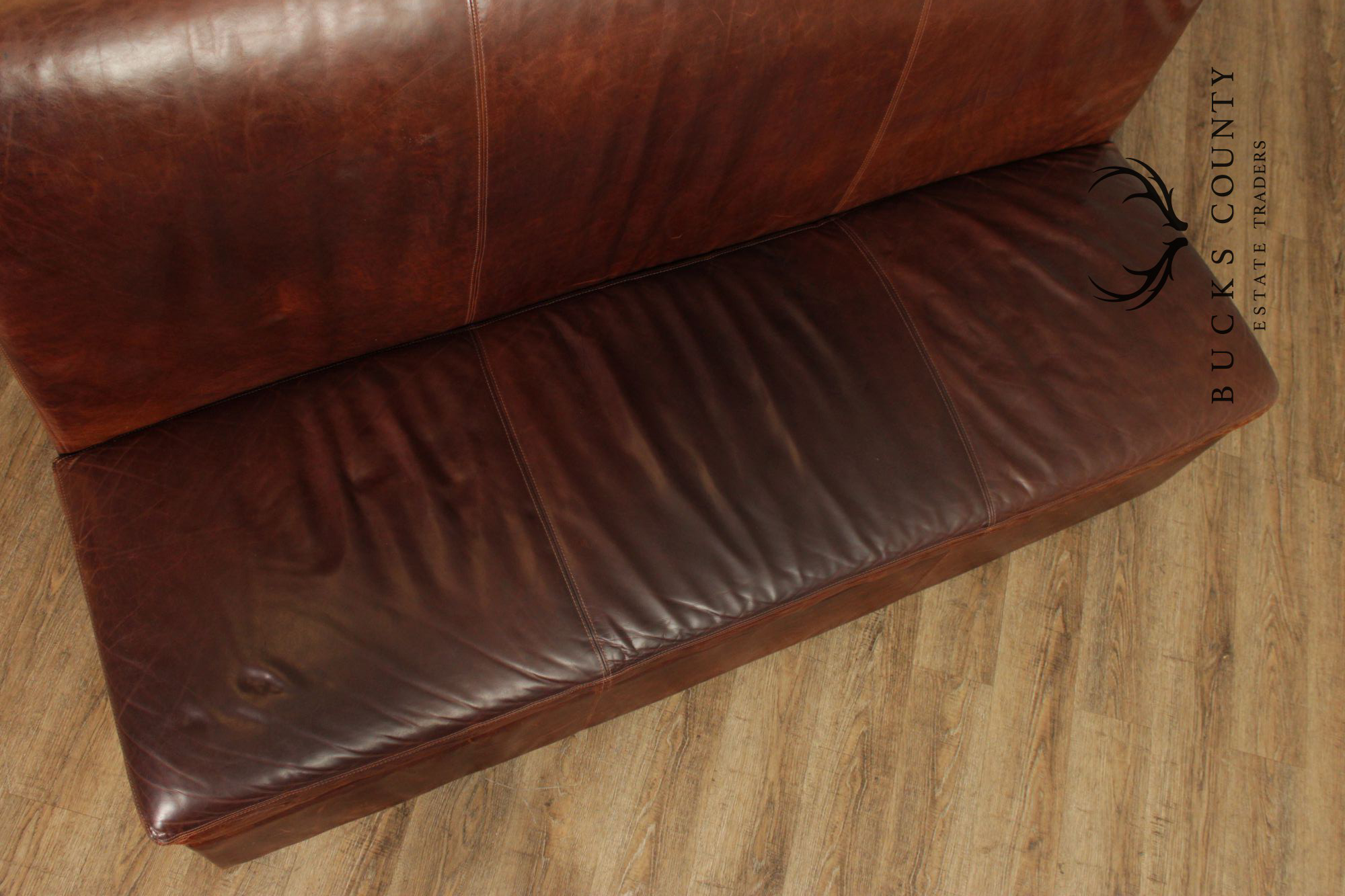 Quality Pair Of Brown Leather Banquette Benches