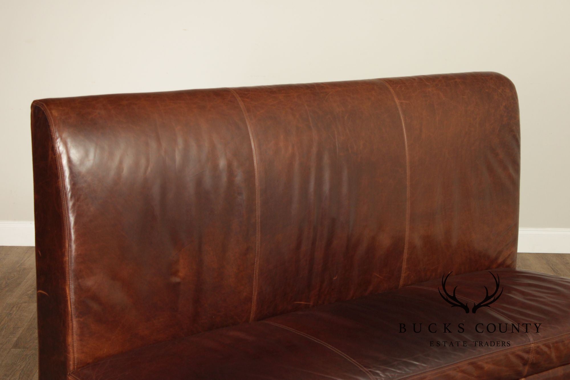 Quality Pair Of Brown Leather Banquette Benches