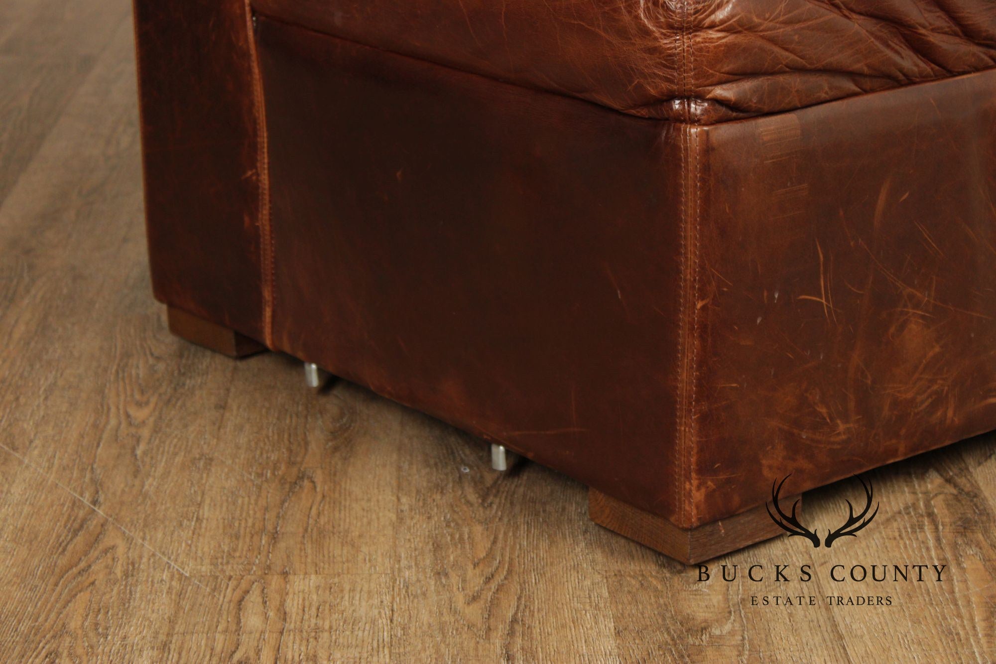 Quality Pair Of Brown Leather Banquette Benches