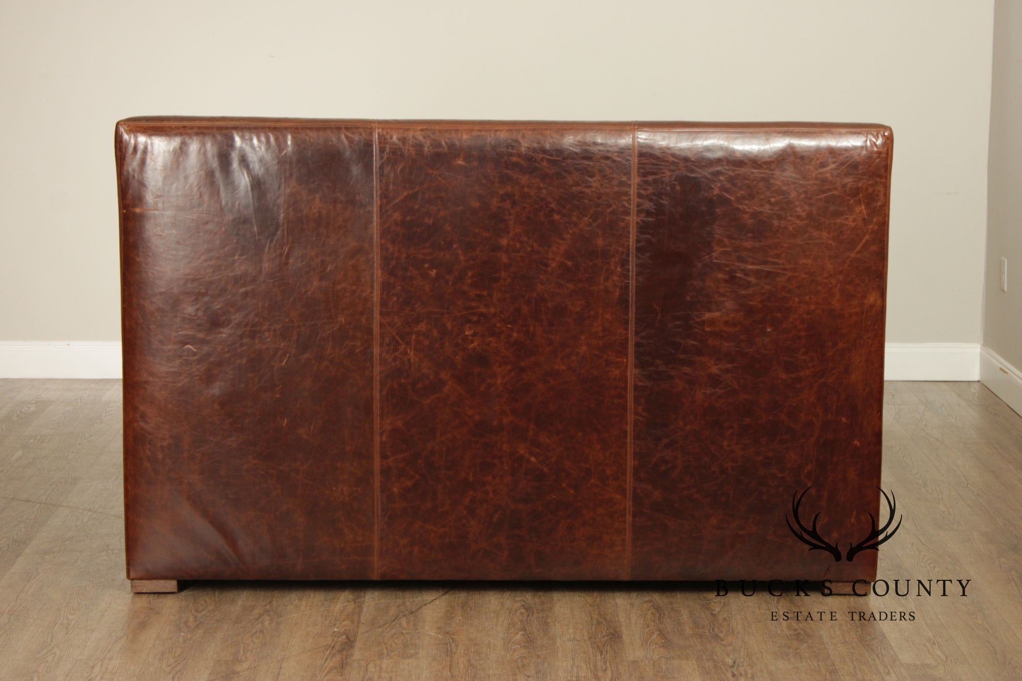 Quality Pair Of Brown Leather Banquette Benches